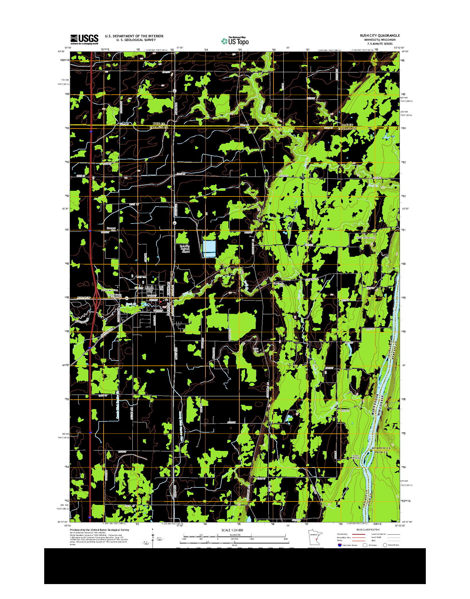 USGS US TOPO 7.5-MINUTE MAP FOR RUSH CITY, MN-WI 2013