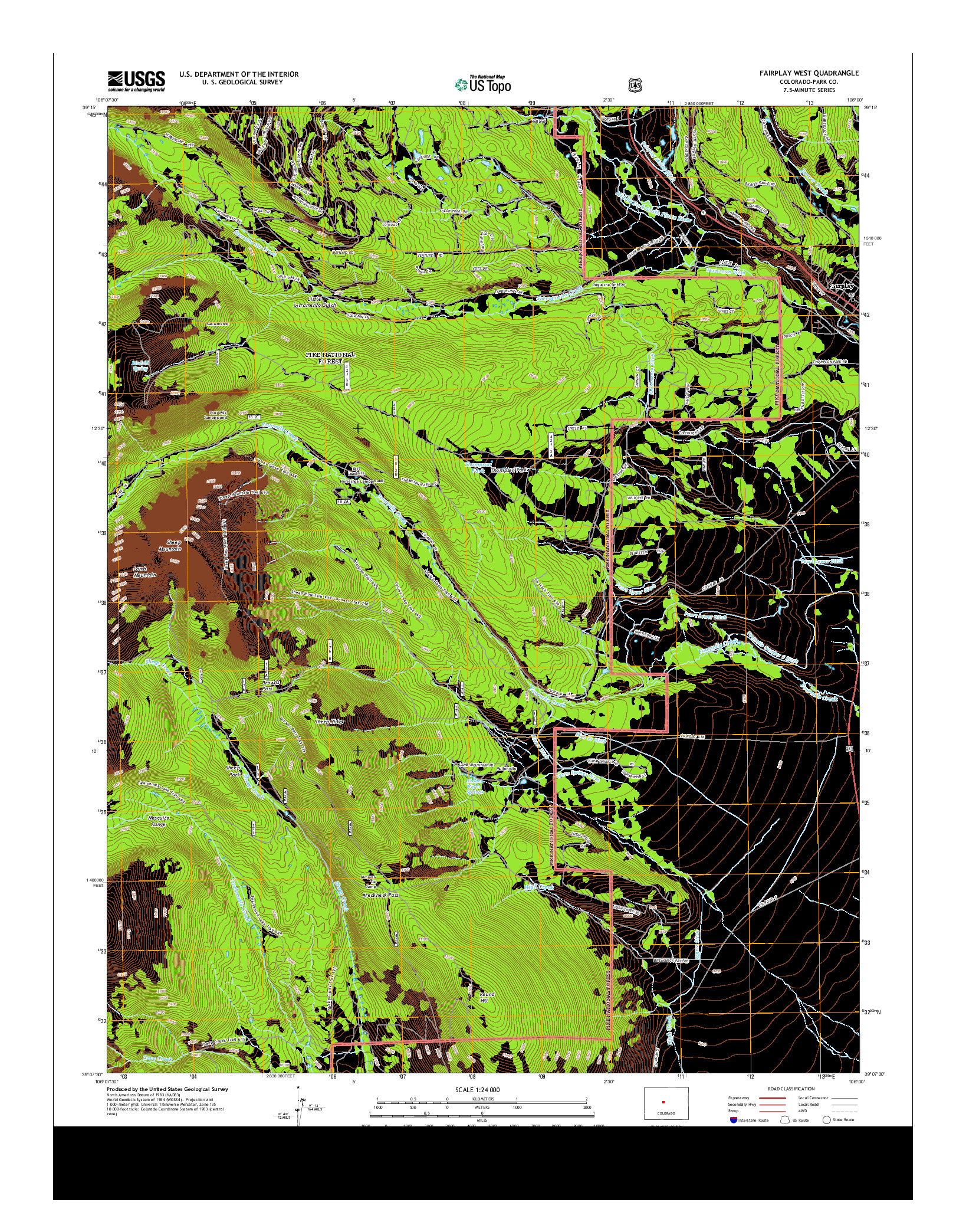 USGS US TOPO 7.5-MINUTE MAP FOR FAIRPLAY WEST, CO 2013