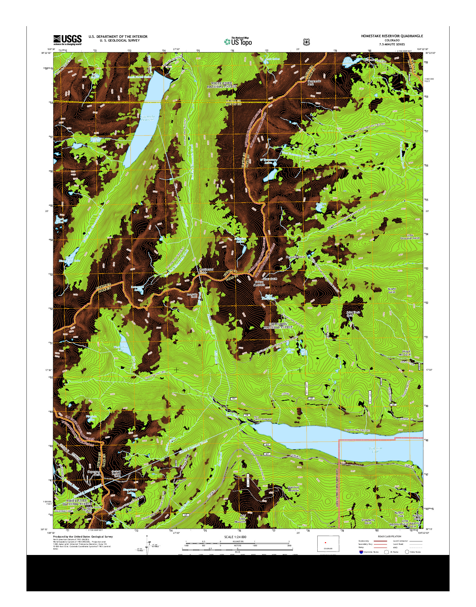 USGS US TOPO 7.5-MINUTE MAP FOR HOMESTAKE RESERVOIR, CO 2013