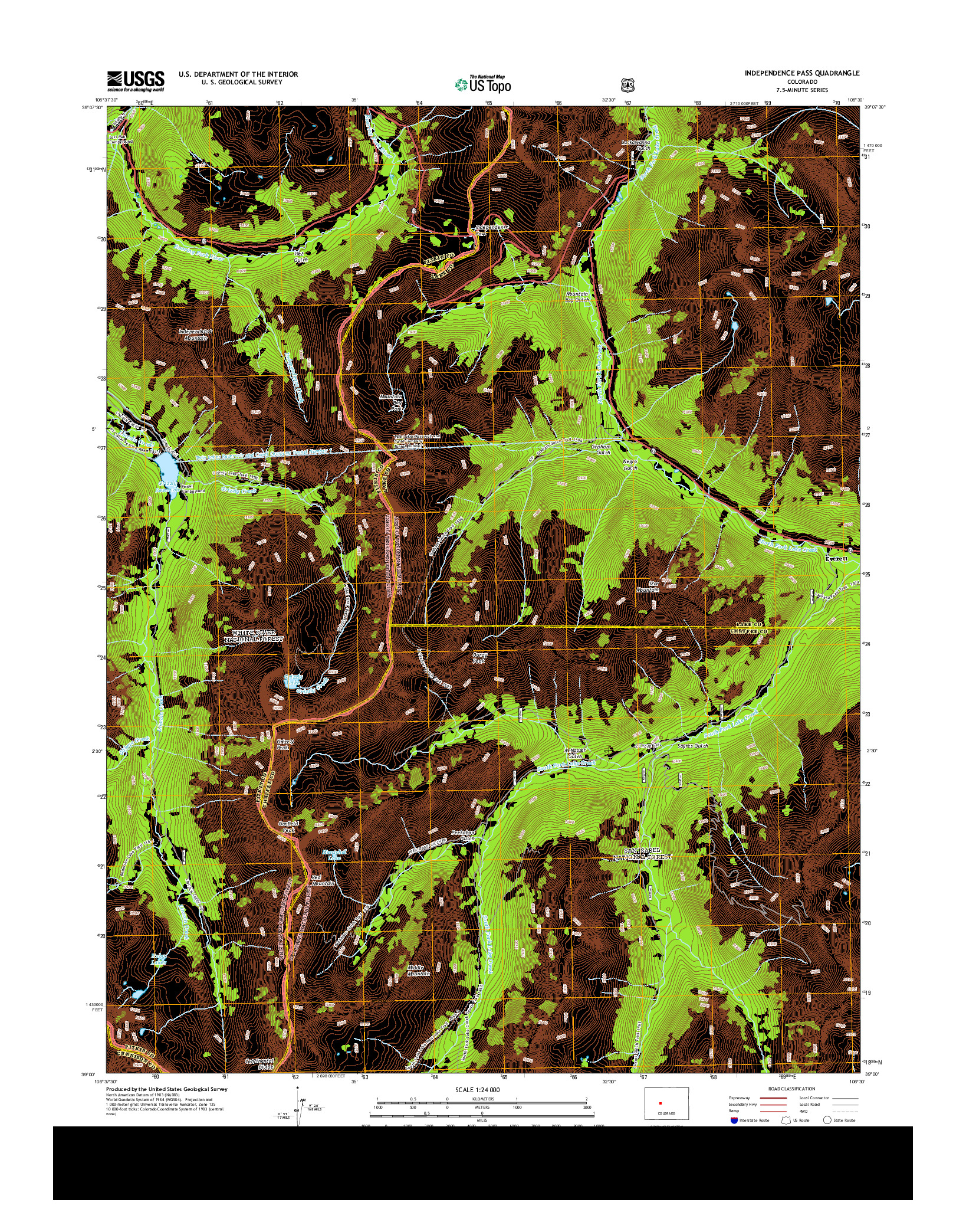 USGS US TOPO 7.5-MINUTE MAP FOR INDEPENDENCE PASS, CO 2013