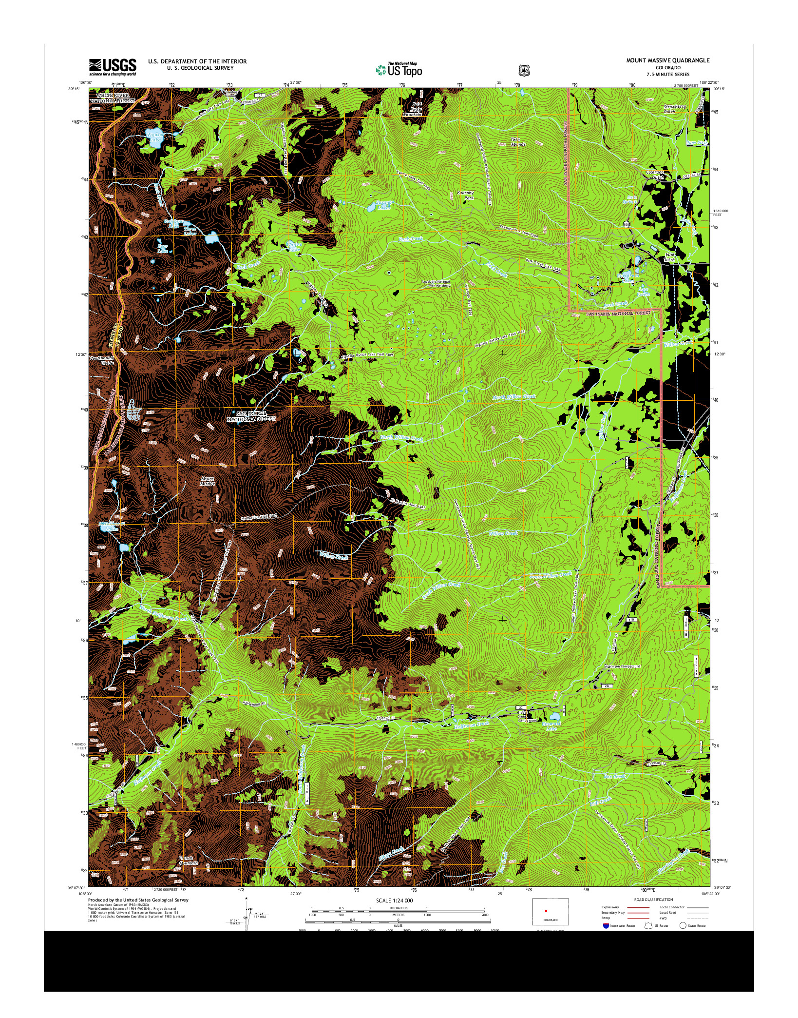 USGS US TOPO 7.5-MINUTE MAP FOR MOUNT MASSIVE, CO 2013