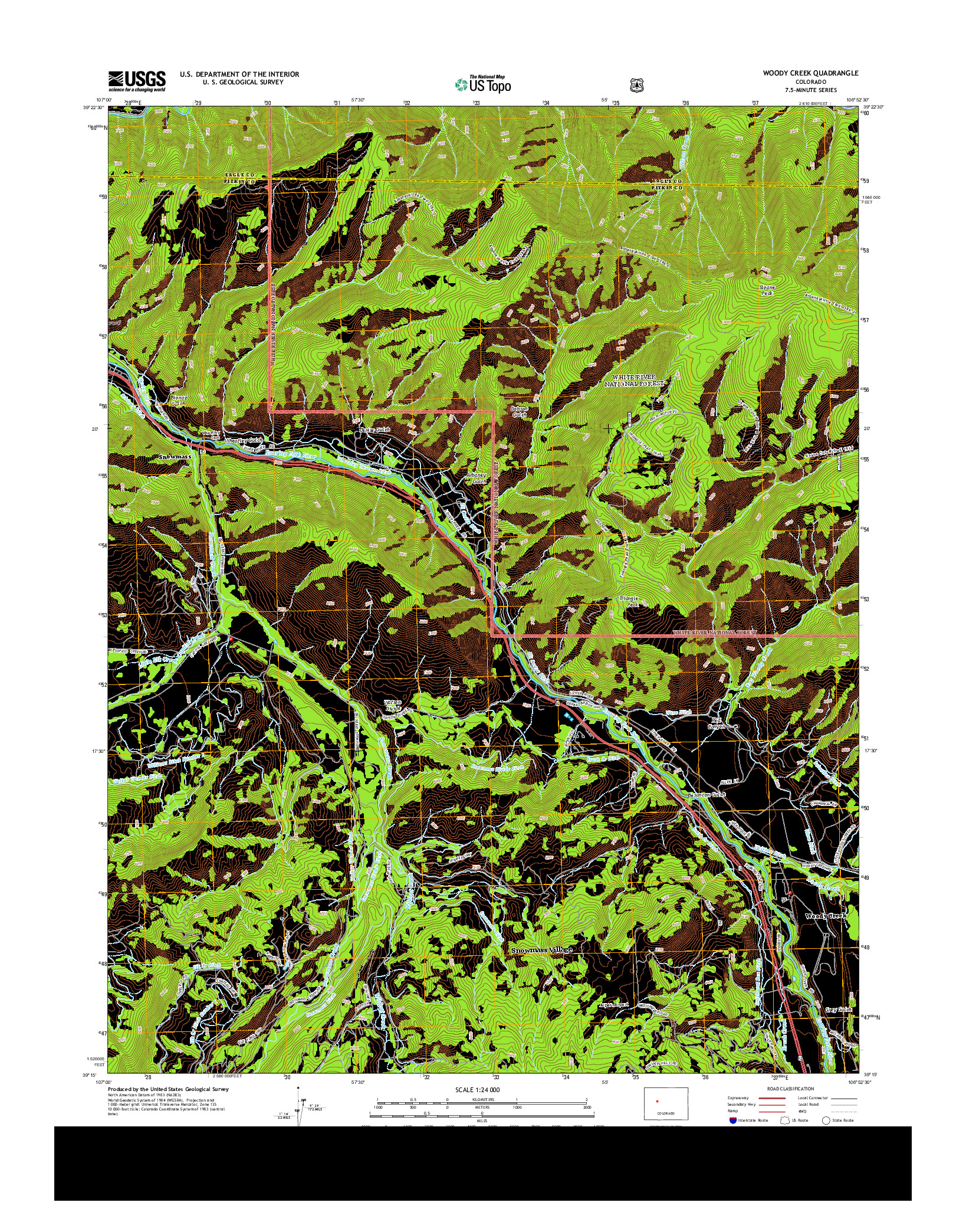 USGS US TOPO 7.5-MINUTE MAP FOR WOODY CREEK, CO 2013