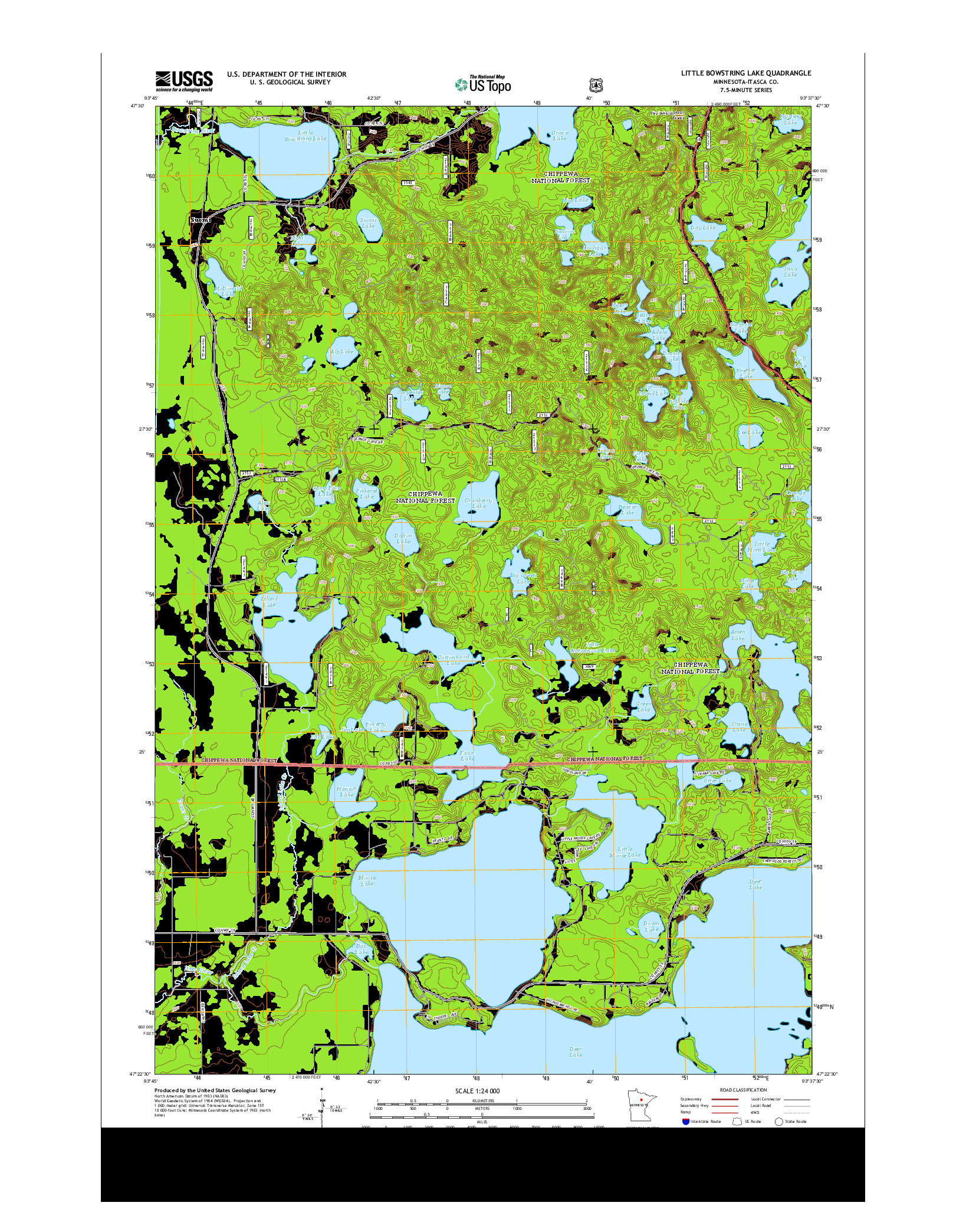 USGS US TOPO 7.5-MINUTE MAP FOR LITTLE BOWSTRING LAKE, MN 2013