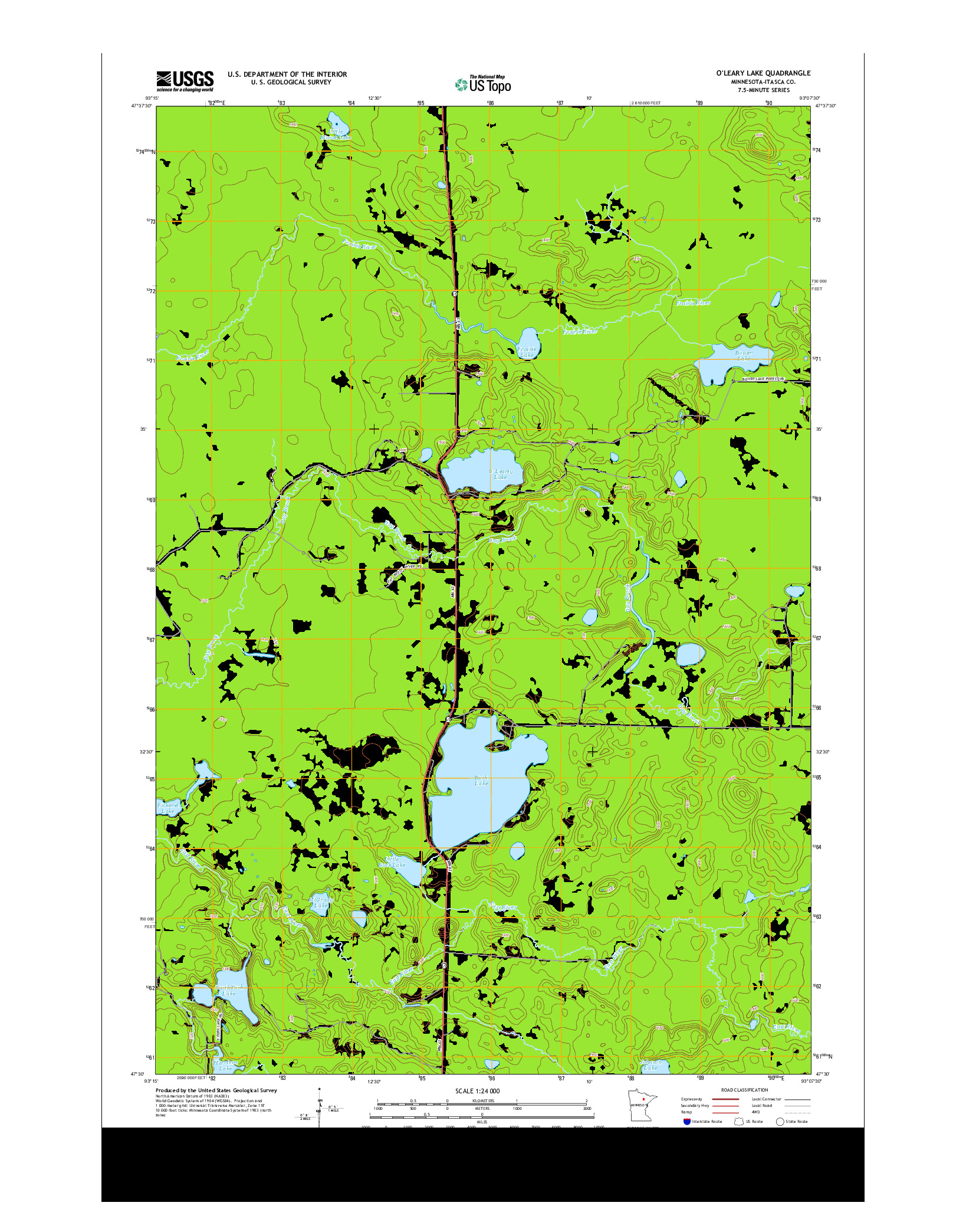 USGS US TOPO 7.5-MINUTE MAP FOR O'LEARY LAKE, MN 2013