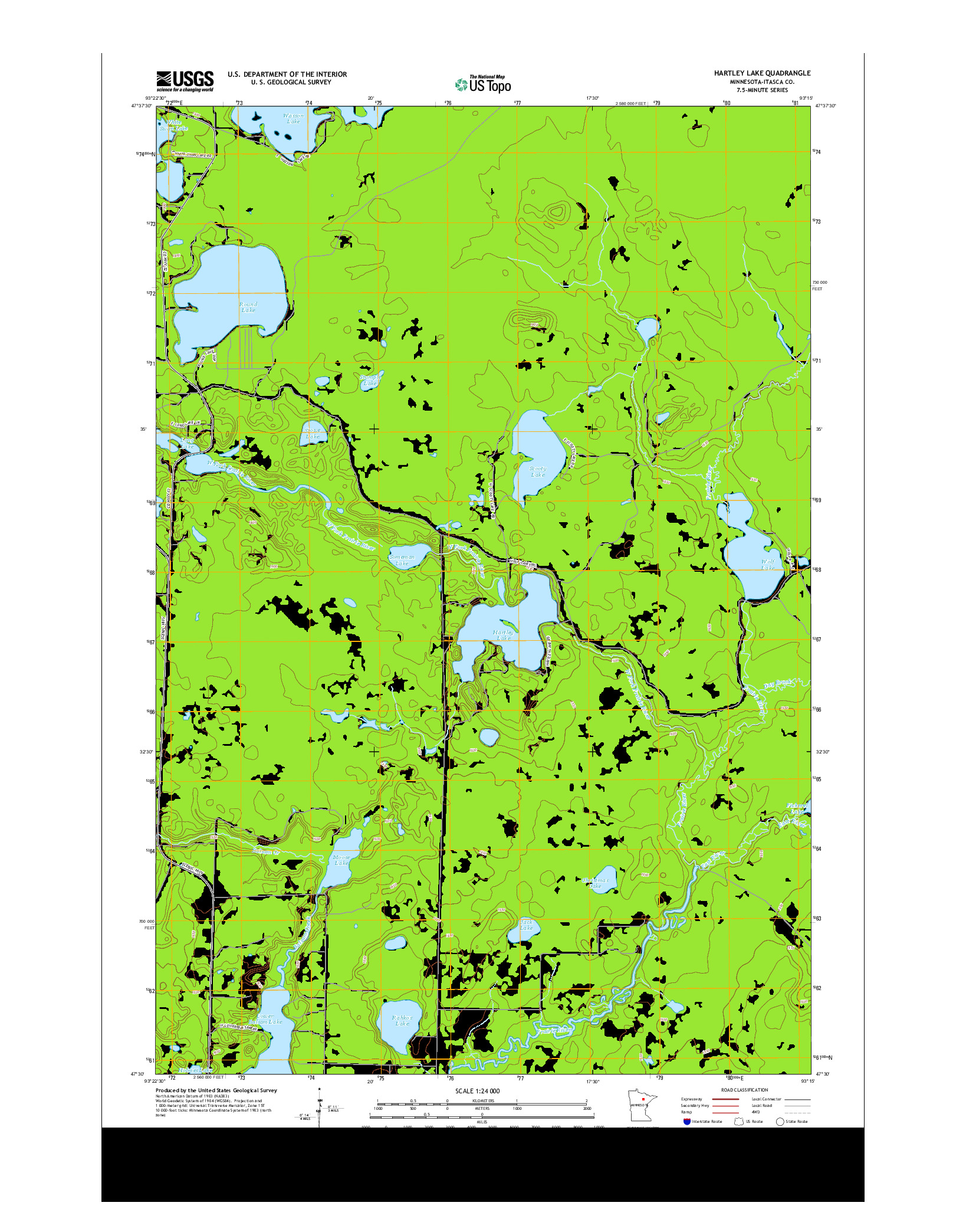 USGS US TOPO 7.5-MINUTE MAP FOR HARTLEY LAKE, MN 2013