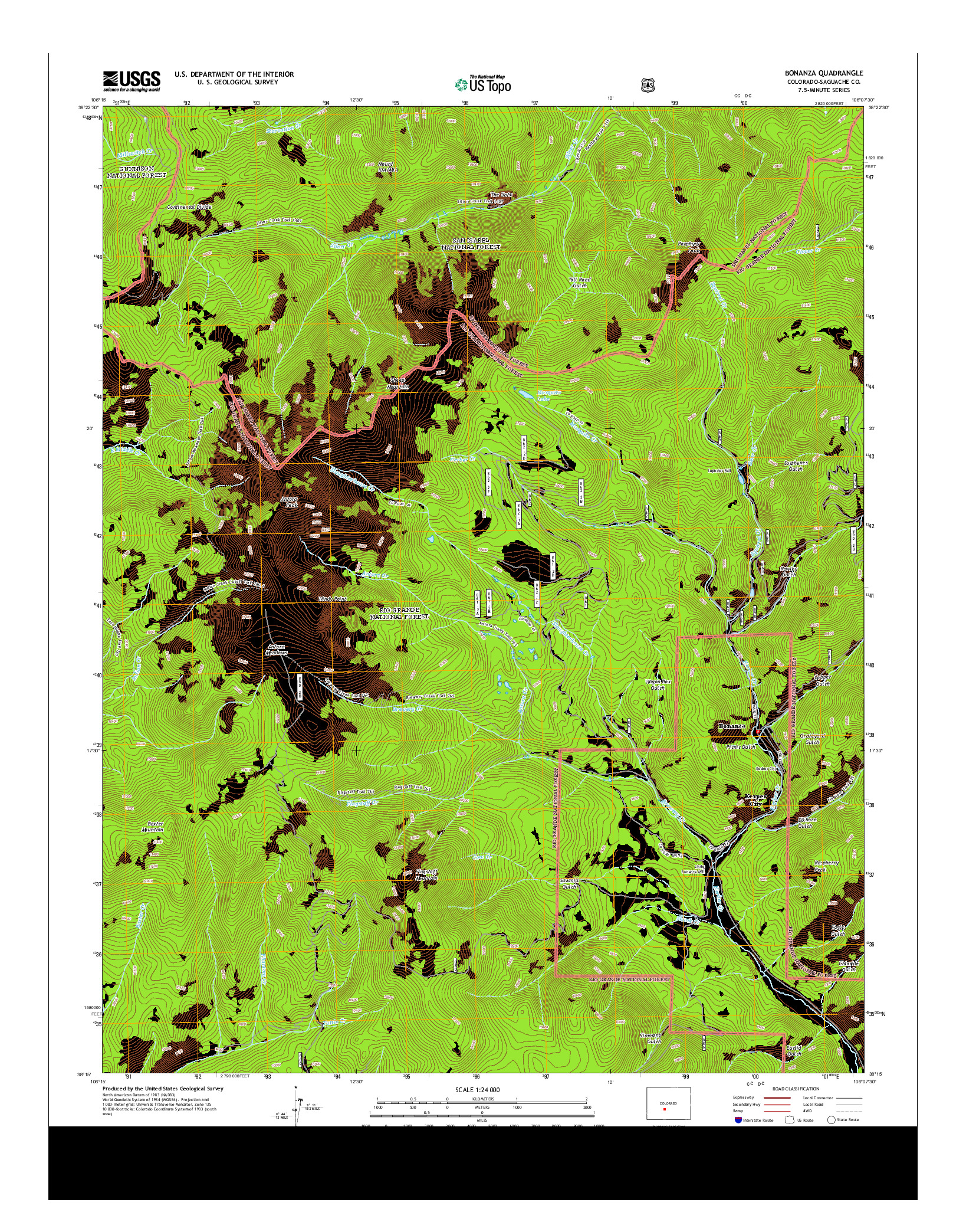USGS US TOPO 7.5-MINUTE MAP FOR BONANZA, CO 2013
