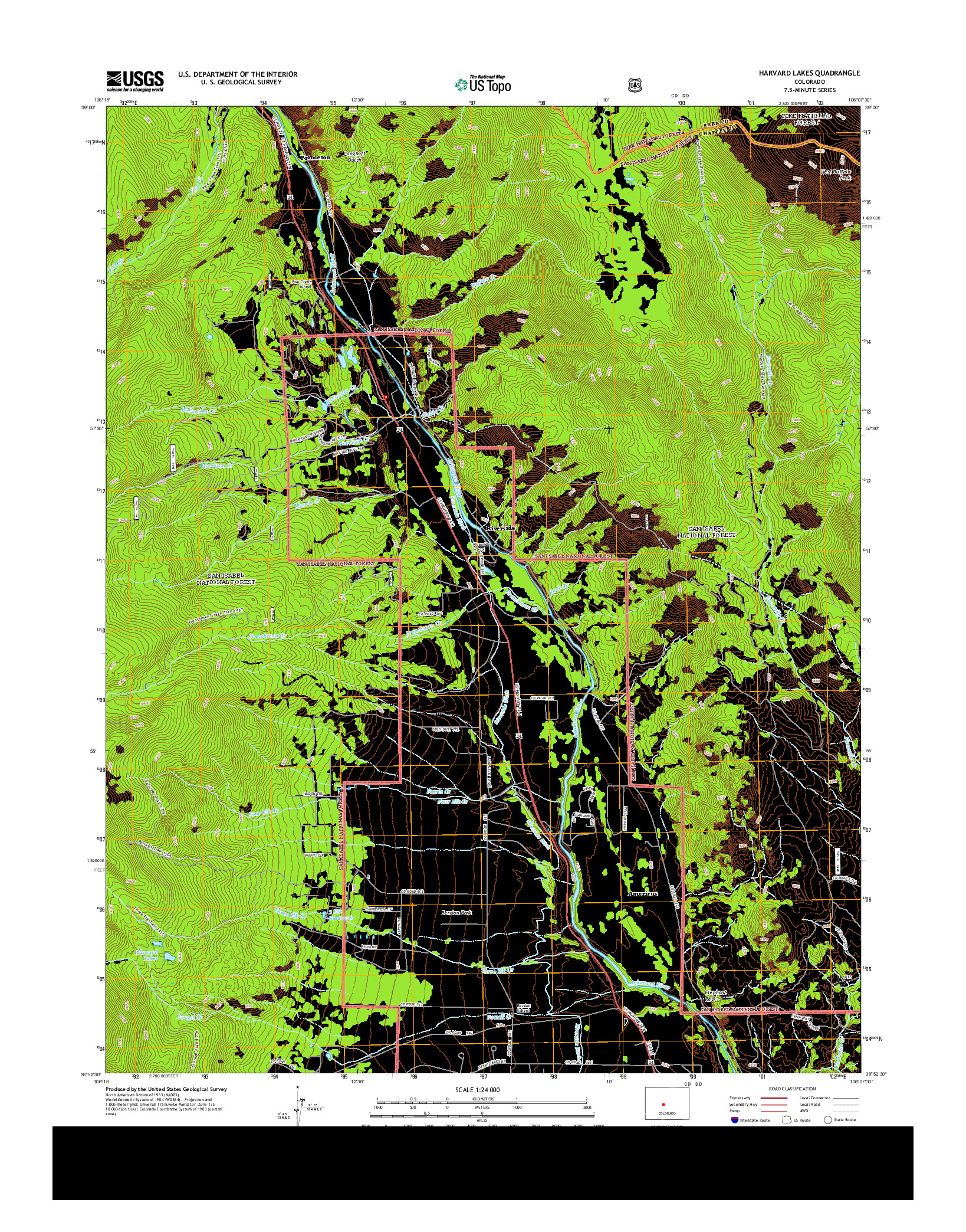 USGS US TOPO 7.5-MINUTE MAP FOR HARVARD LAKES, CO 2013