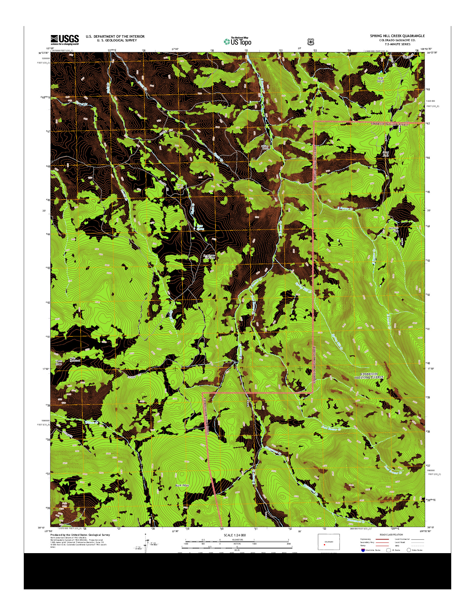 USGS US TOPO 7.5-MINUTE MAP FOR SPRING HILL CREEK, CO 2013