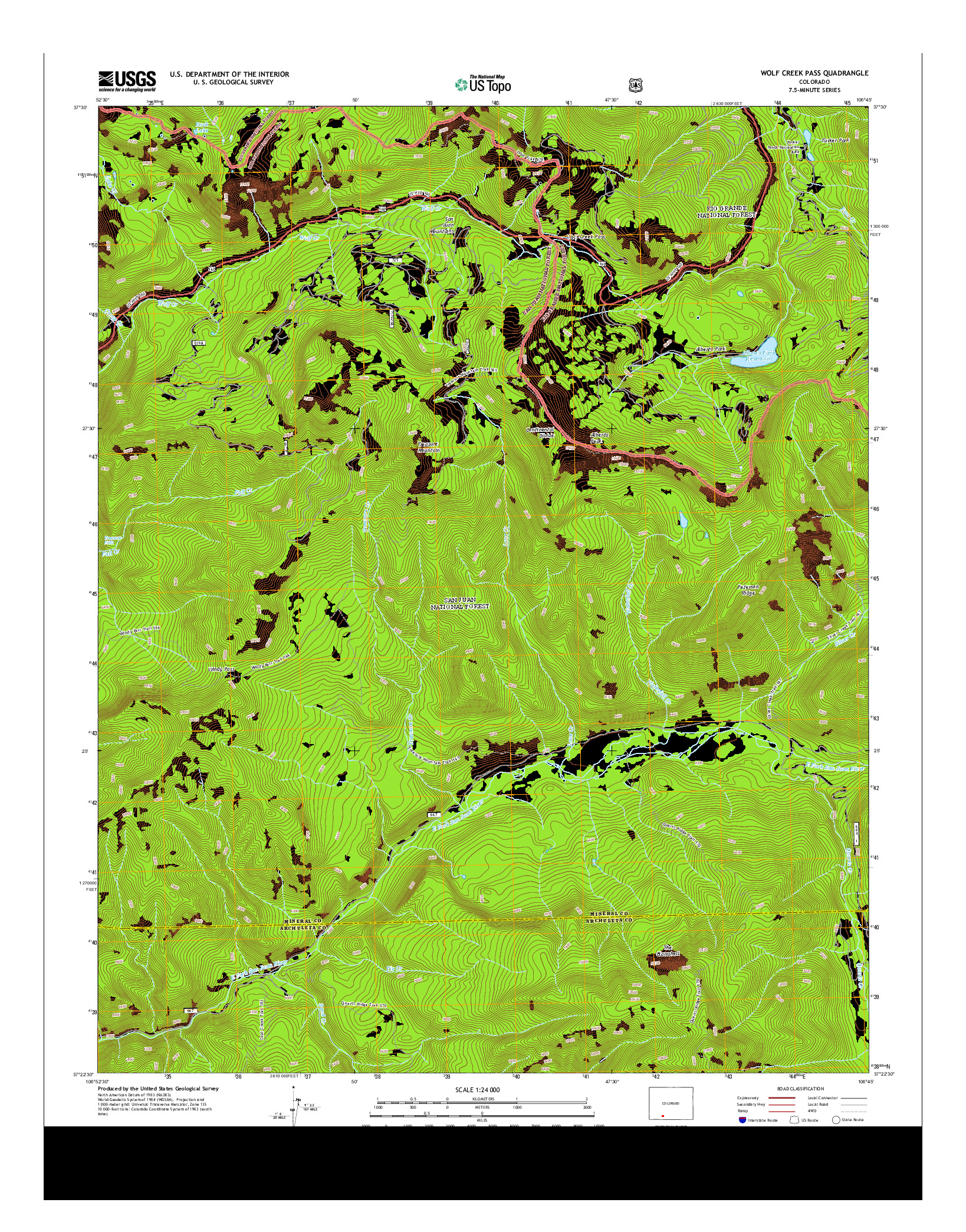 USGS US TOPO 7.5-MINUTE MAP FOR WOLF CREEK PASS, CO 2013