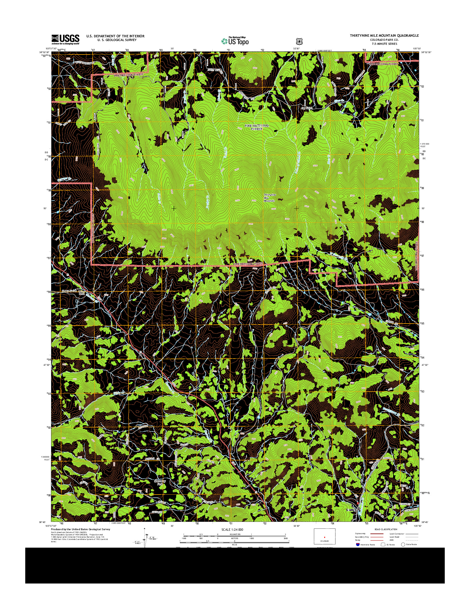 USGS US TOPO 7.5-MINUTE MAP FOR THIRTYNINE MILE MOUNTAIN, CO 2013