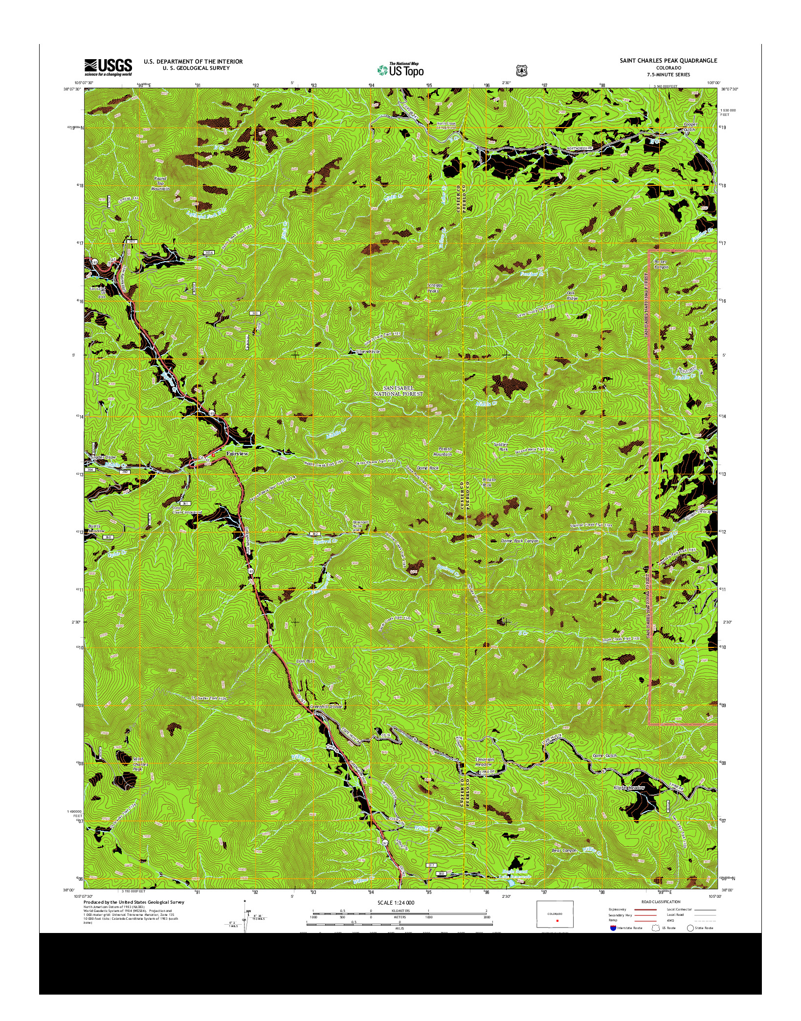 USGS US TOPO 7.5-MINUTE MAP FOR SAINT CHARLES PEAK, CO 2013