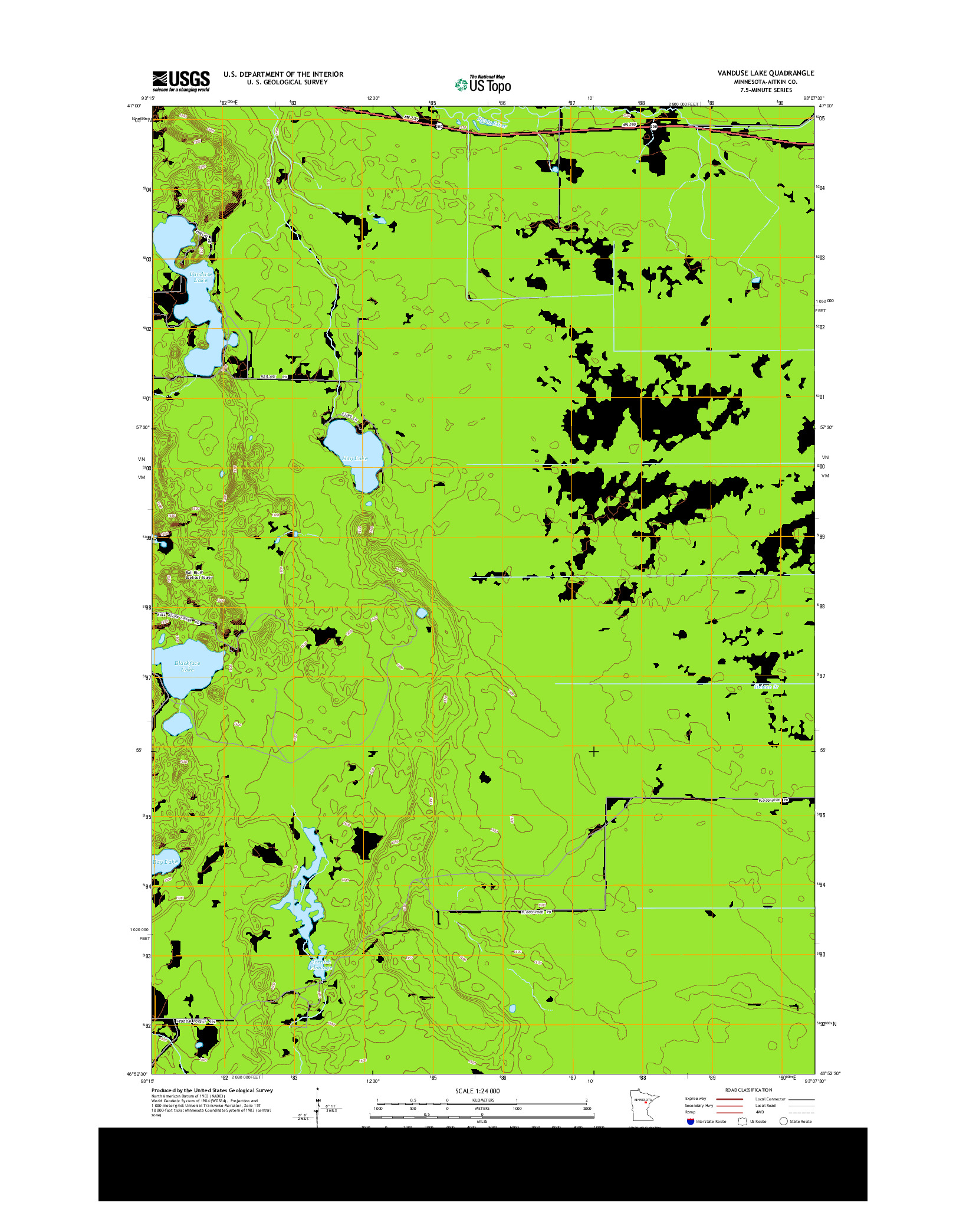 USGS US TOPO 7.5-MINUTE MAP FOR VANDUSE LAKE, MN 2013