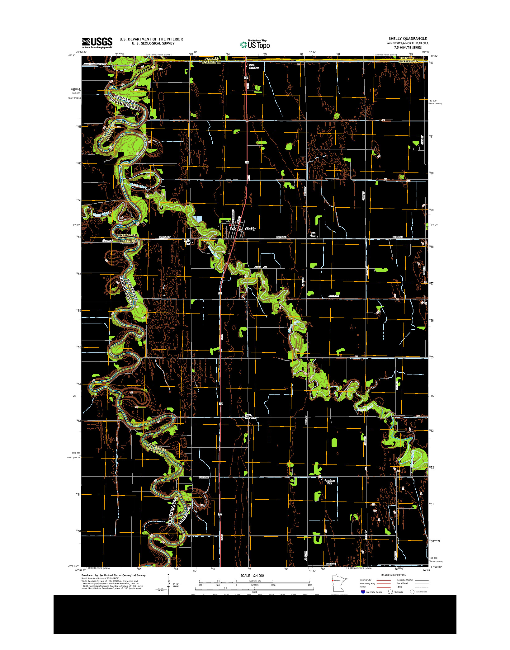 USGS US TOPO 7.5-MINUTE MAP FOR SHELLY, MN-ND 2013