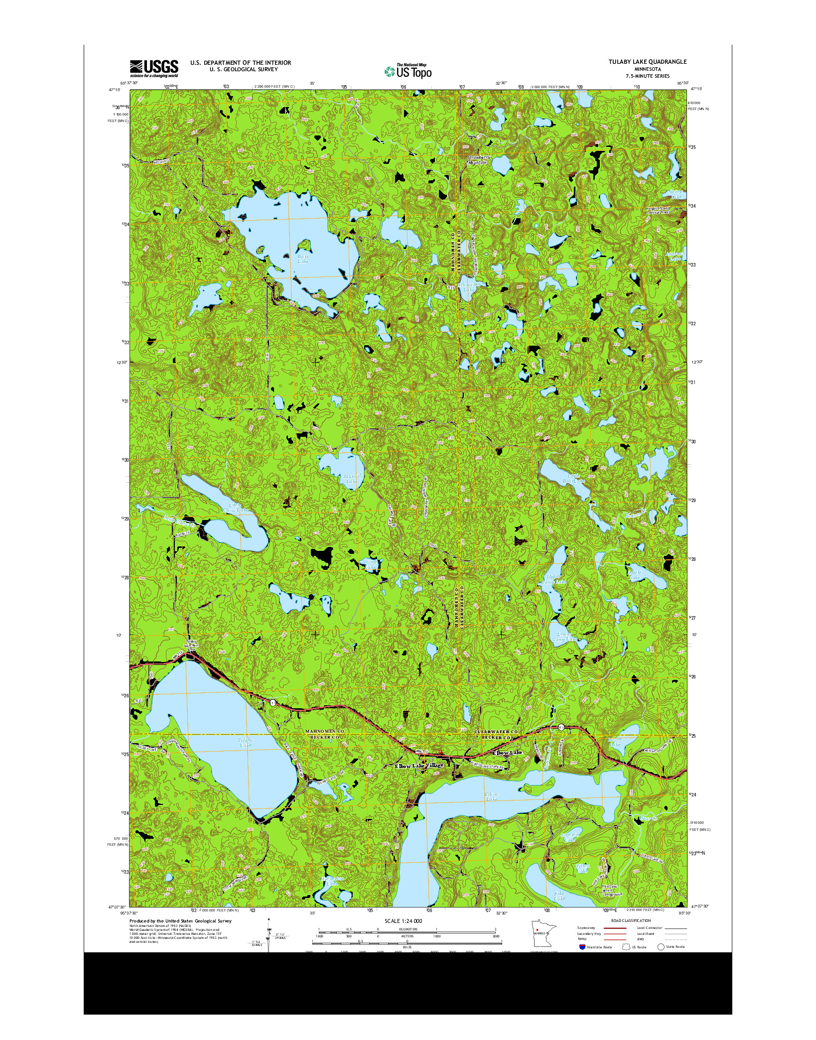 USGS US TOPO 7.5-MINUTE MAP FOR TULABY LAKE, MN 2013
