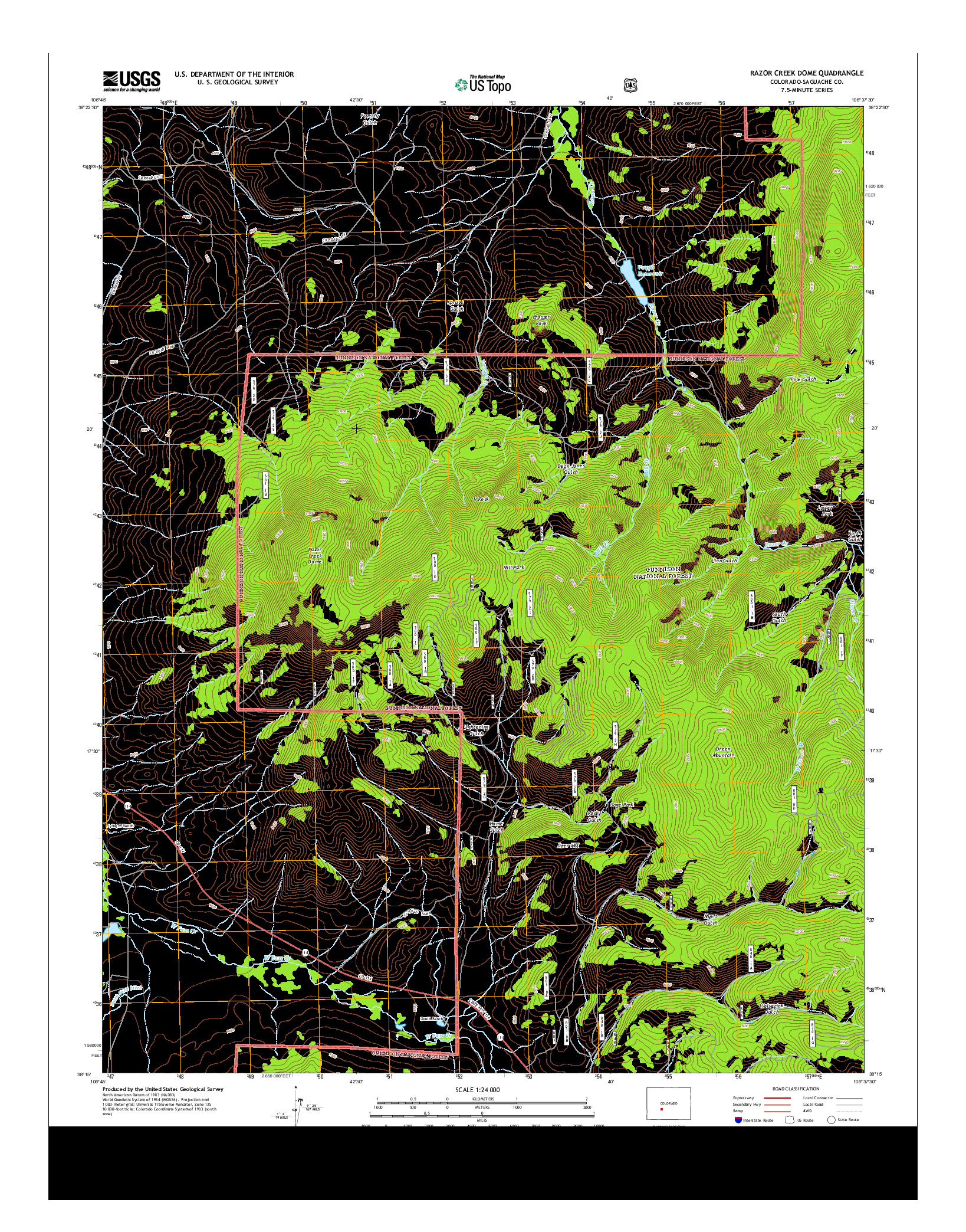 USGS US TOPO 7.5-MINUTE MAP FOR RAZOR CREEK DOME, CO 2013