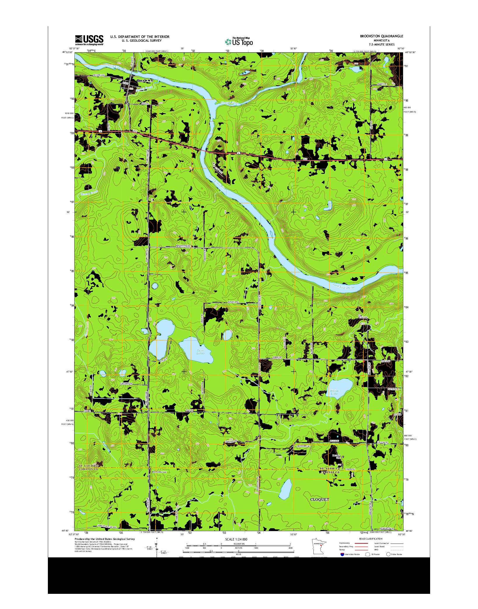 USGS US TOPO 7.5-MINUTE MAP FOR BROOKSTON, MN 2013