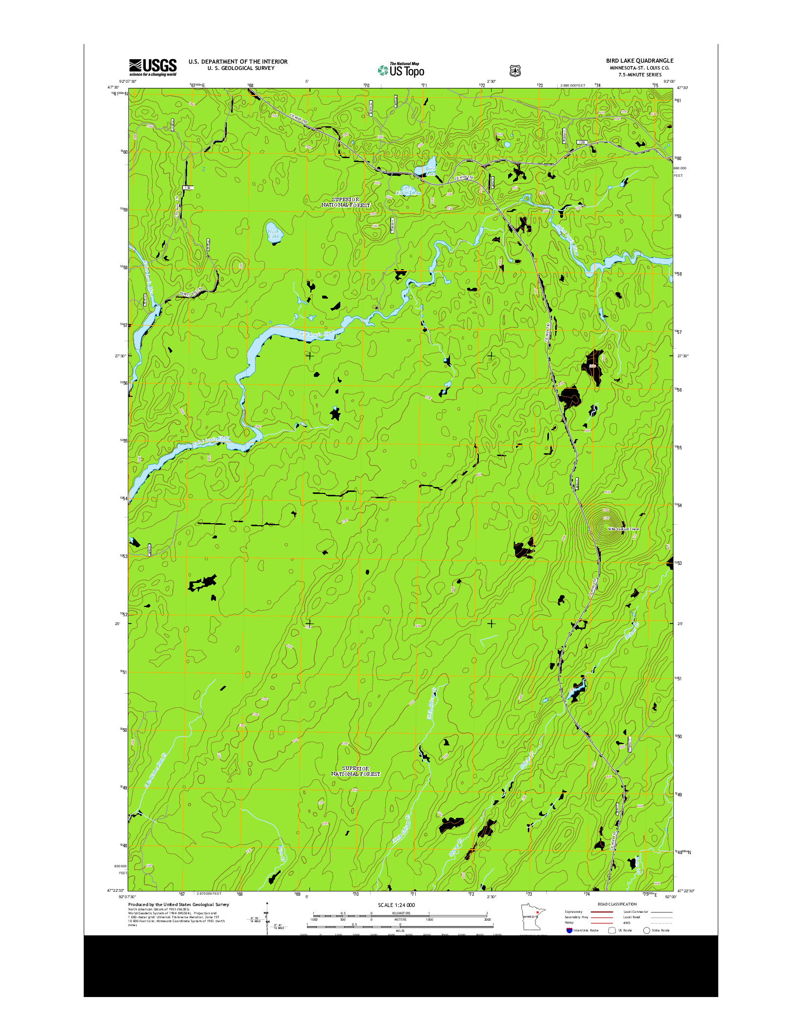 USGS US TOPO 7.5-MINUTE MAP FOR BIRD LAKE, MN 2013