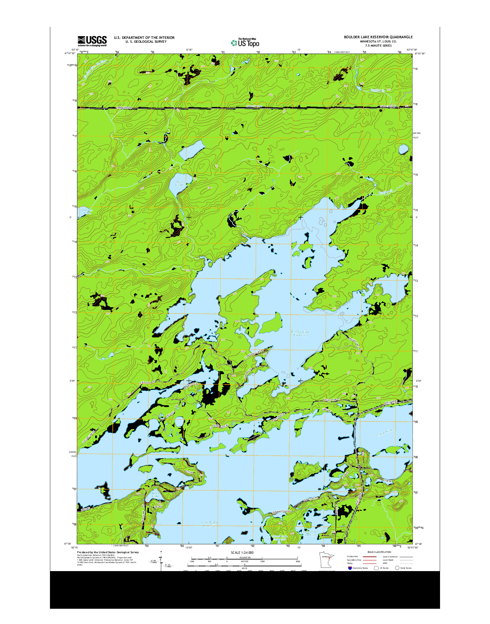 USGS US TOPO 7.5-MINUTE MAP FOR BOULDER LAKE RESERVOIR, MN 2013