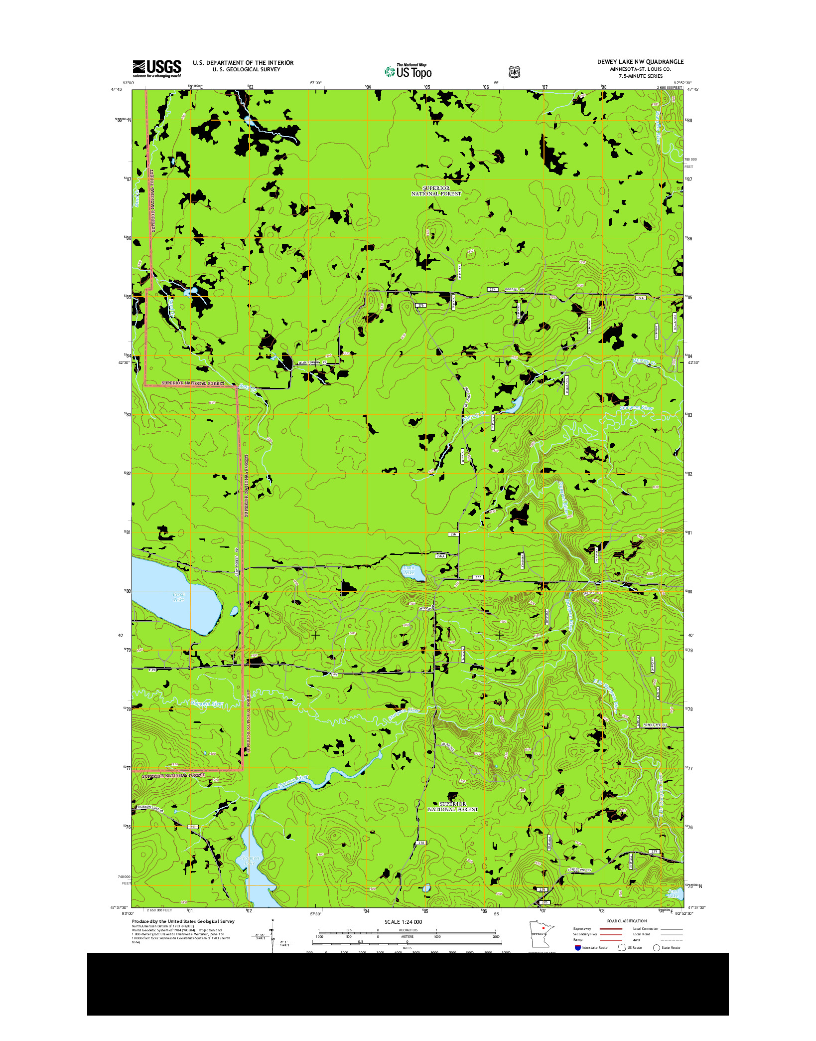 USGS US TOPO 7.5-MINUTE MAP FOR DEWEY LAKE NW, MN 2013