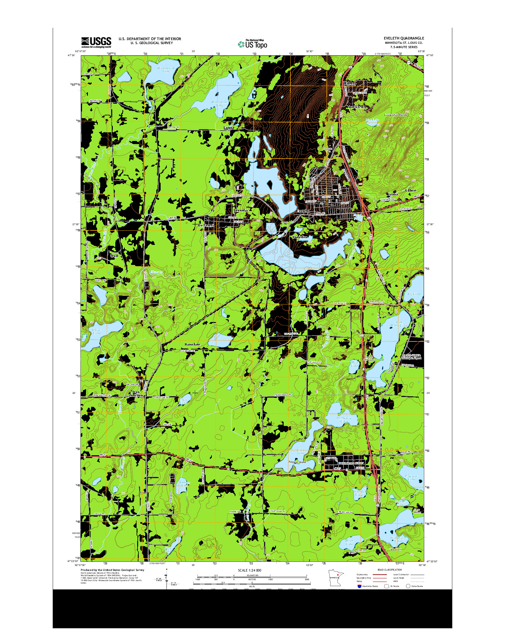 USGS US TOPO 7.5-MINUTE MAP FOR EVELETH, MN 2013