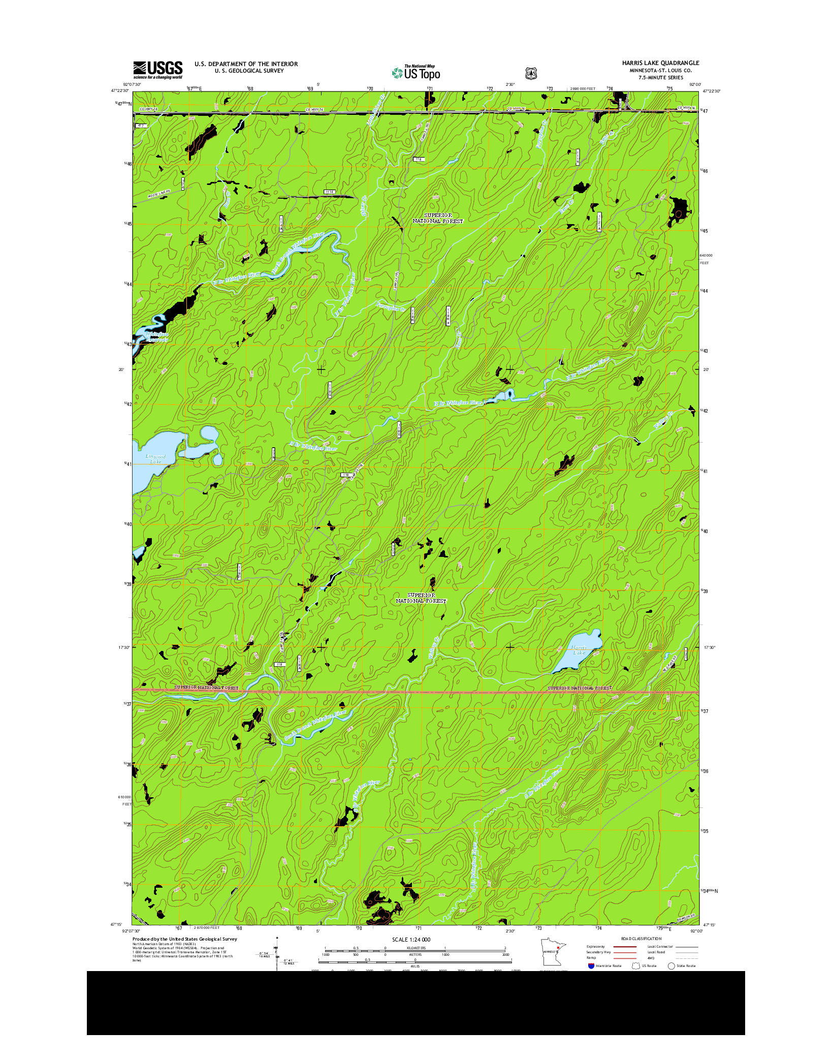 USGS US TOPO 7.5-MINUTE MAP FOR HARRIS LAKE, MN 2013