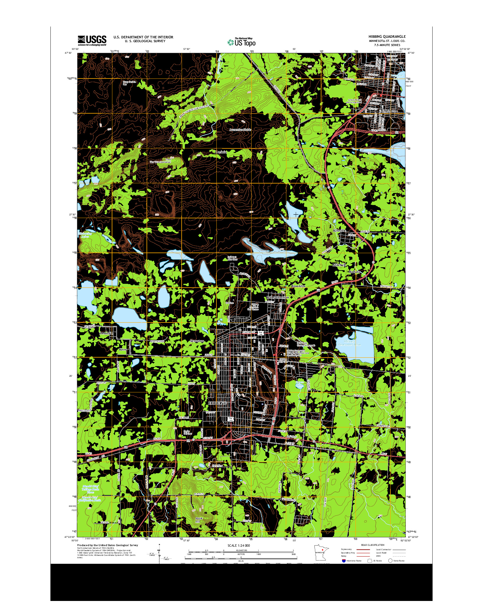 USGS US TOPO 7.5-MINUTE MAP FOR HIBBING, MN 2013