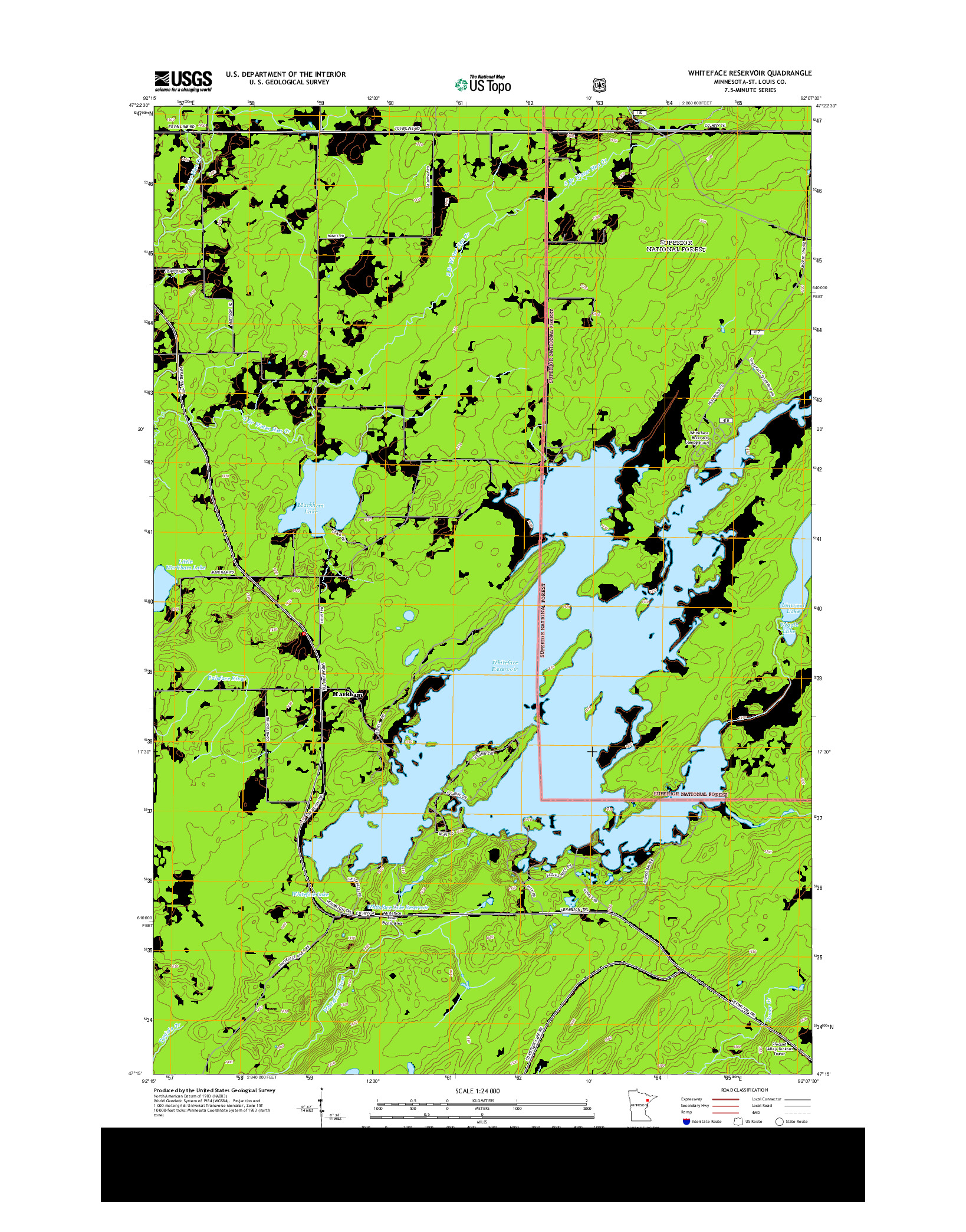 USGS US TOPO 7.5-MINUTE MAP FOR WHITEFACE RESERVOIR, MN 2013