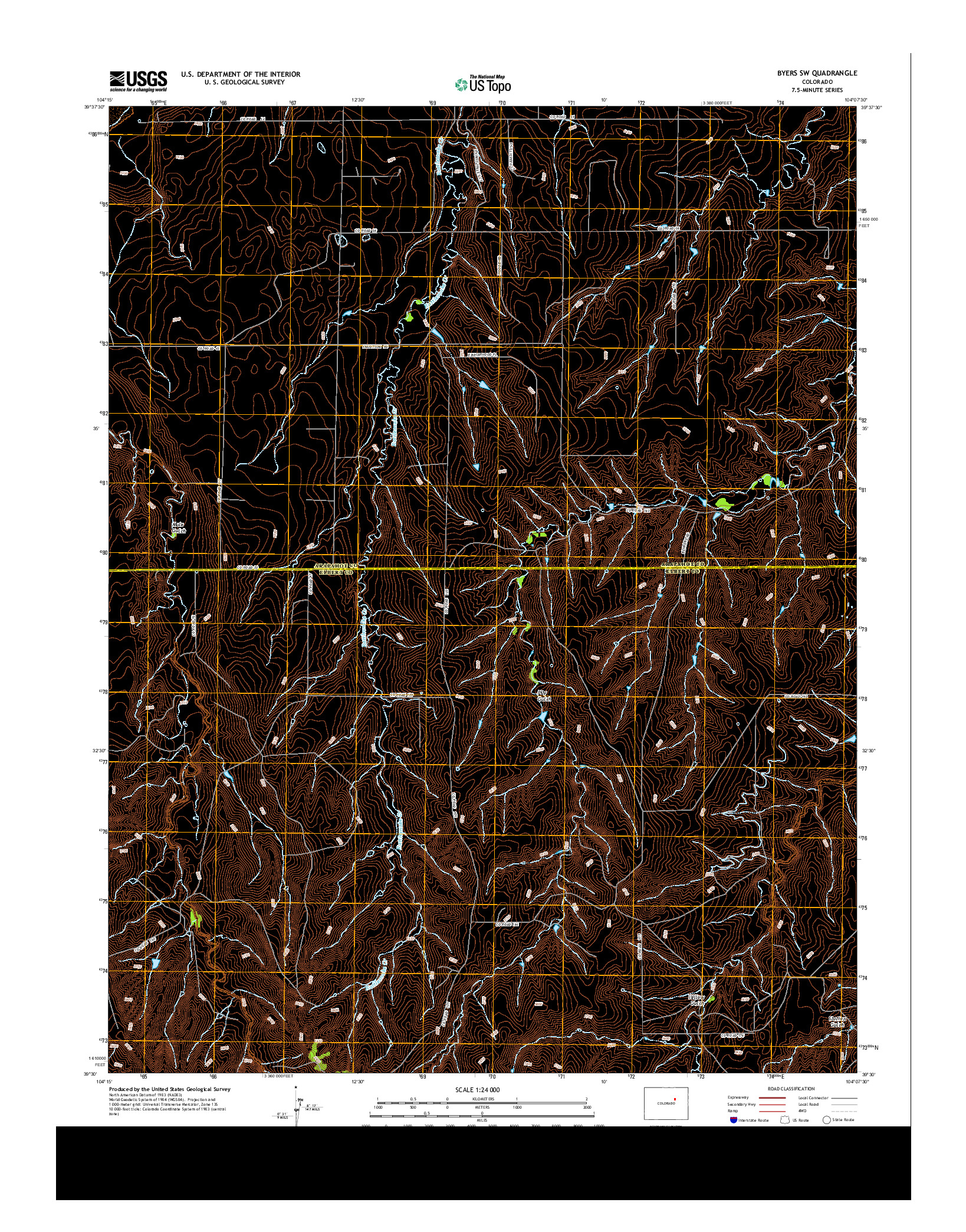 USGS US TOPO 7.5-MINUTE MAP FOR BYERS SW, CO 2013