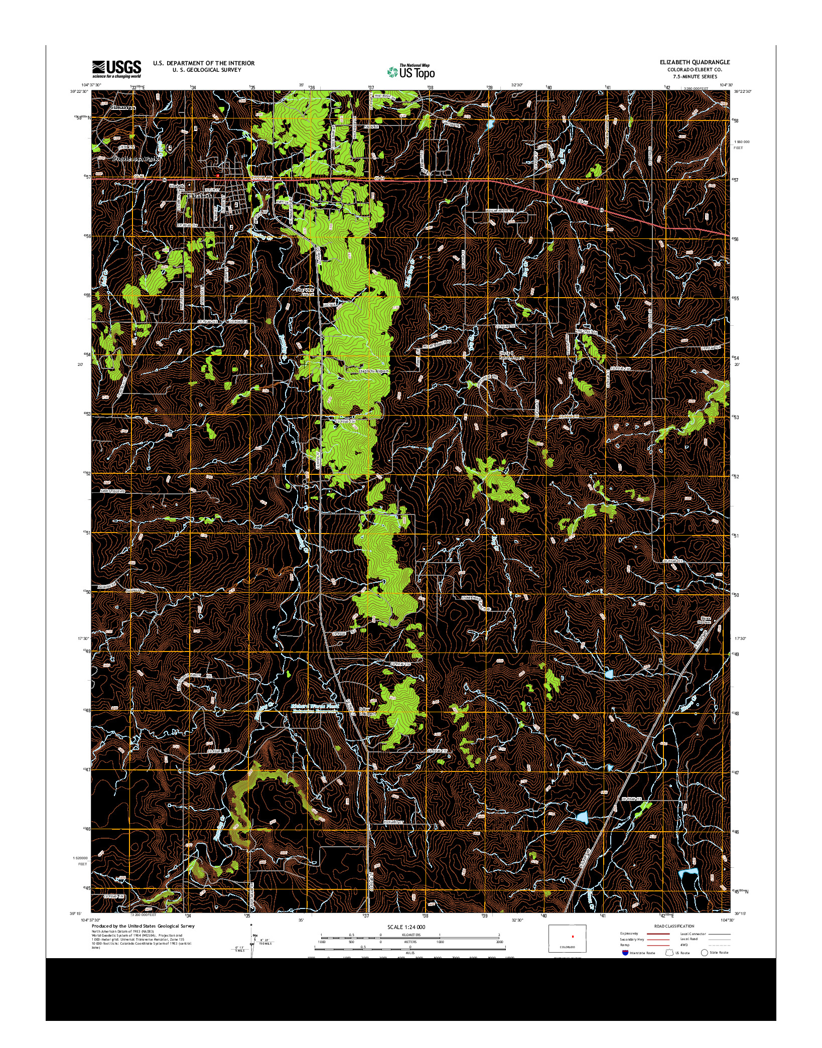 USGS US TOPO 7.5-MINUTE MAP FOR ELIZABETH, CO 2013