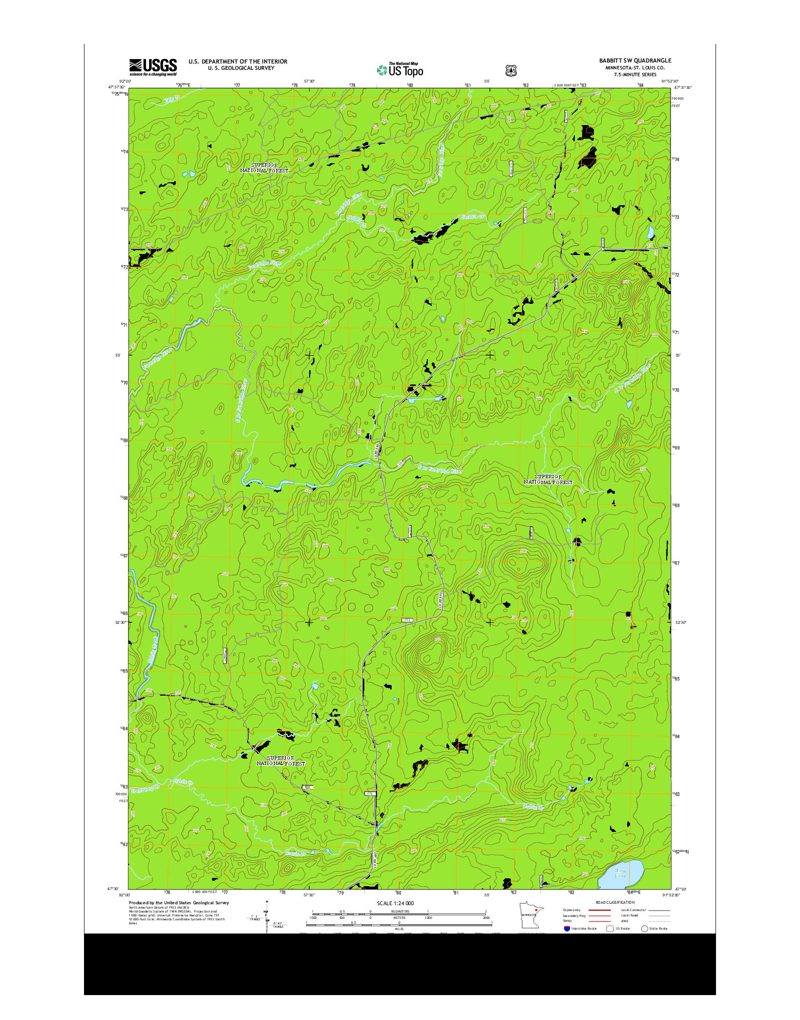 USGS US TOPO 7.5-MINUTE MAP FOR BABBITT SW, MN 2013
