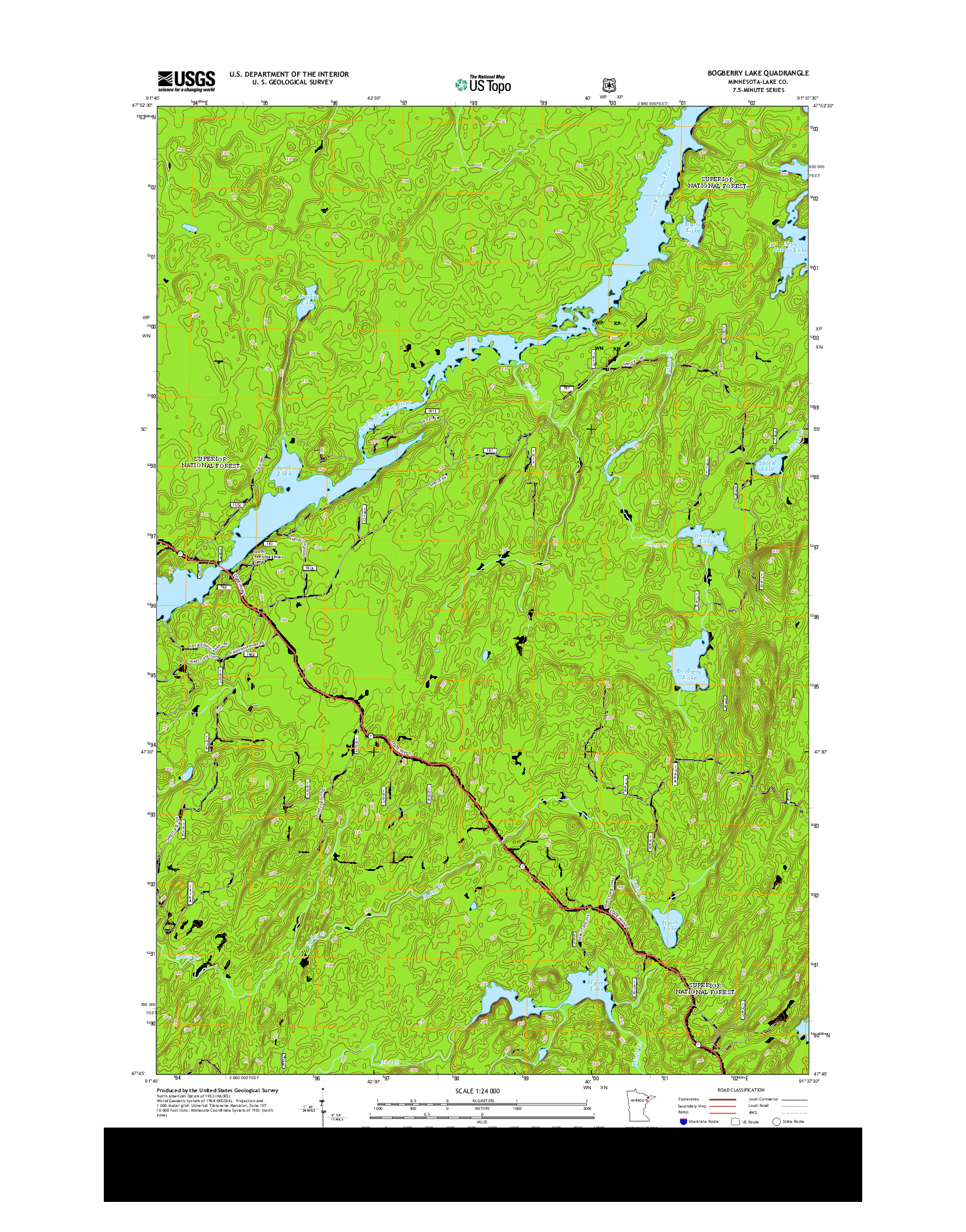 USGS US TOPO 7.5-MINUTE MAP FOR BOGBERRY LAKE, MN 2013