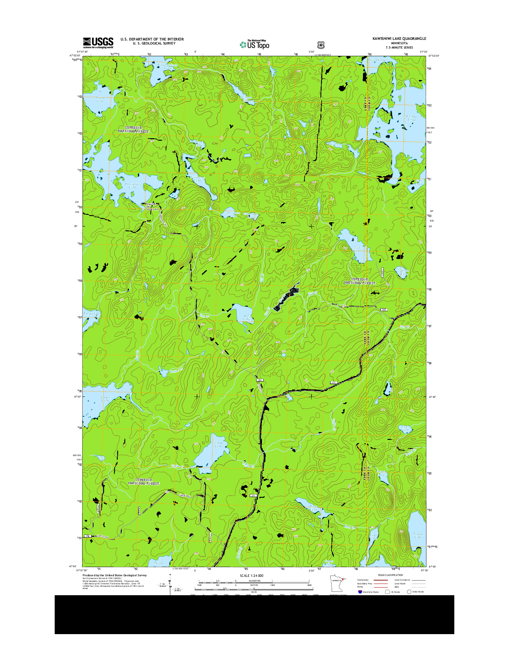 USGS US TOPO 7.5-MINUTE MAP FOR KAWISHIWI LAKE, MN 2013