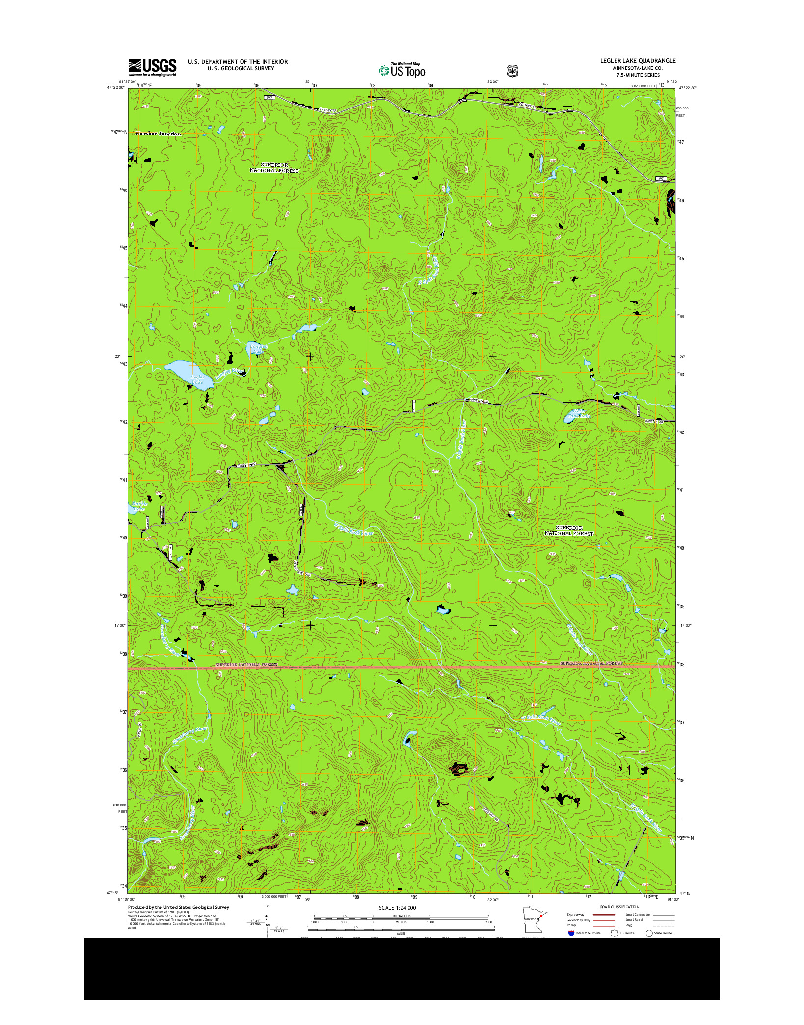 USGS US TOPO 7.5-MINUTE MAP FOR LEGLER LAKE, MN 2013