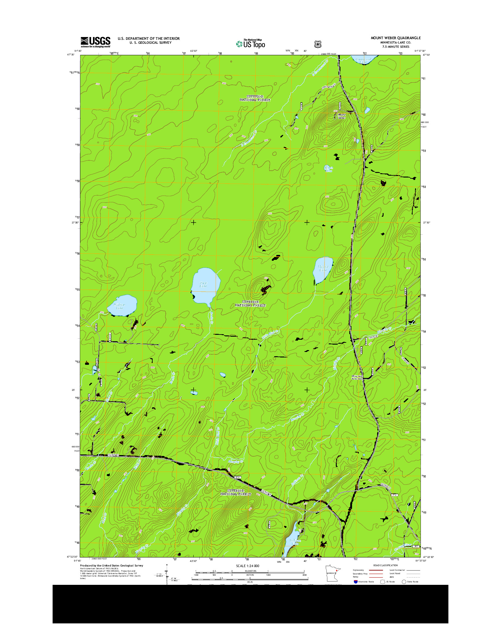 USGS US TOPO 7.5-MINUTE MAP FOR MOUNT WEBER, MN 2013