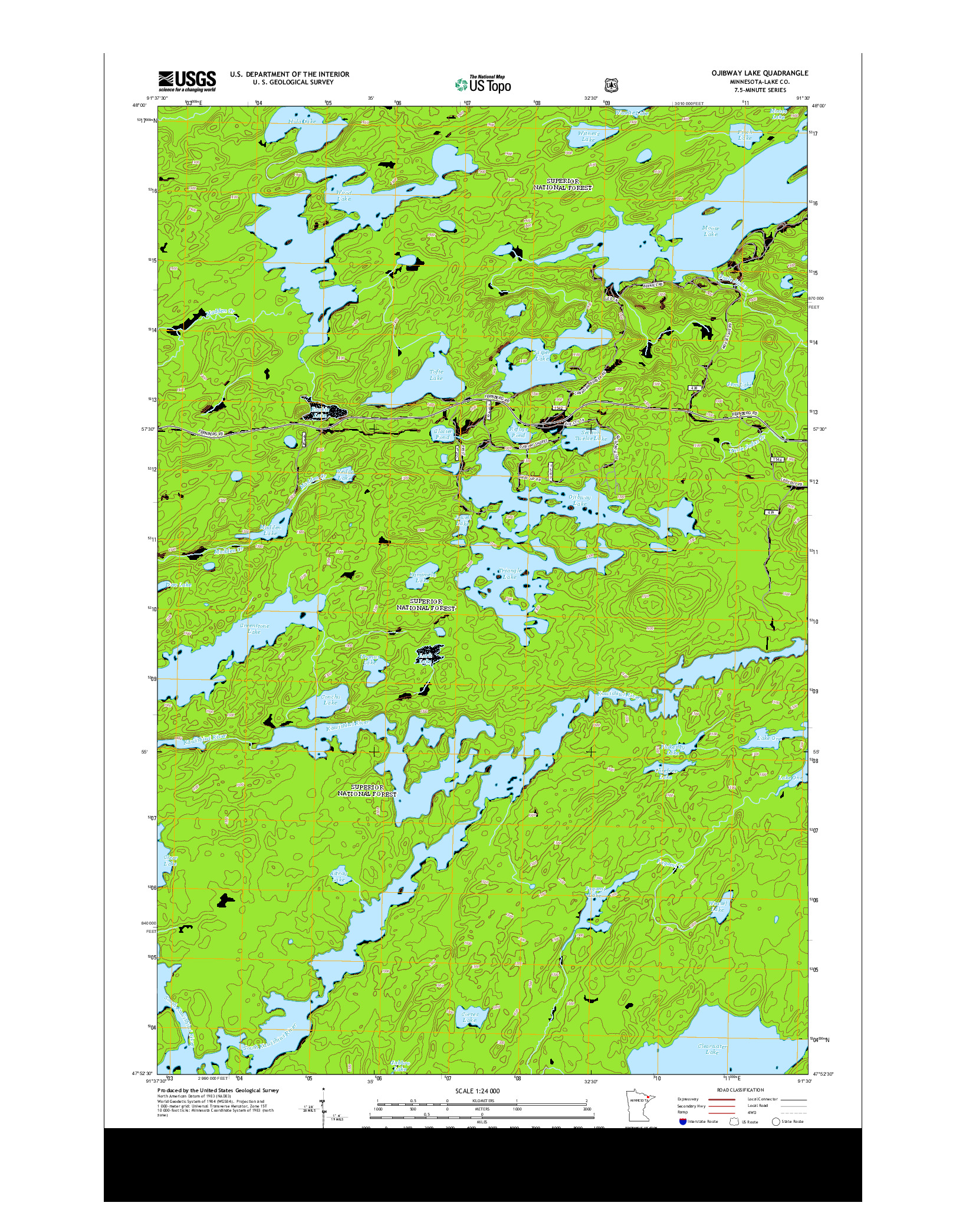USGS US TOPO 7.5-MINUTE MAP FOR OJIBWAY LAKE, MN 2013
