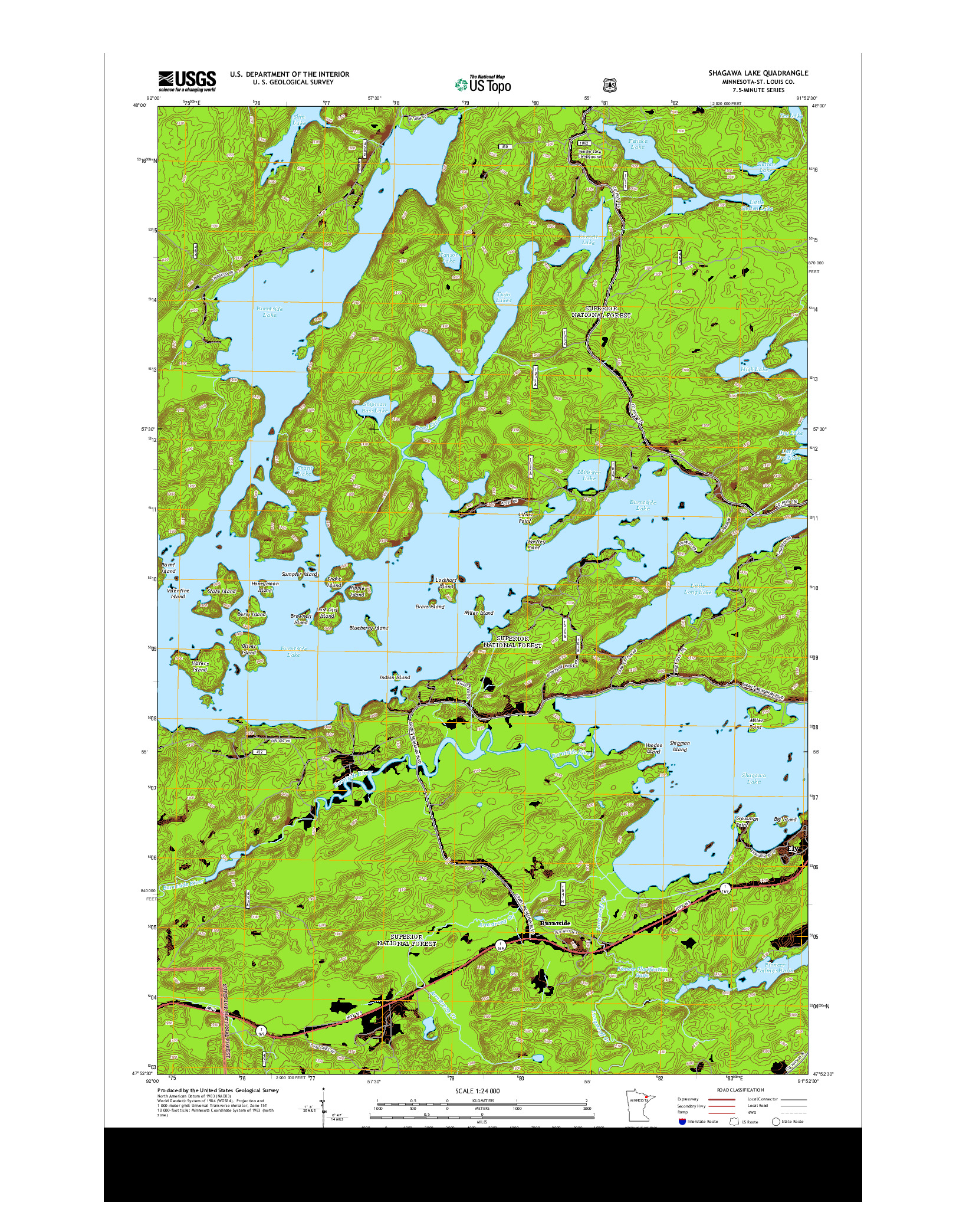 USGS US TOPO 7.5-MINUTE MAP FOR SHAGAWA LAKE, MN 2013
