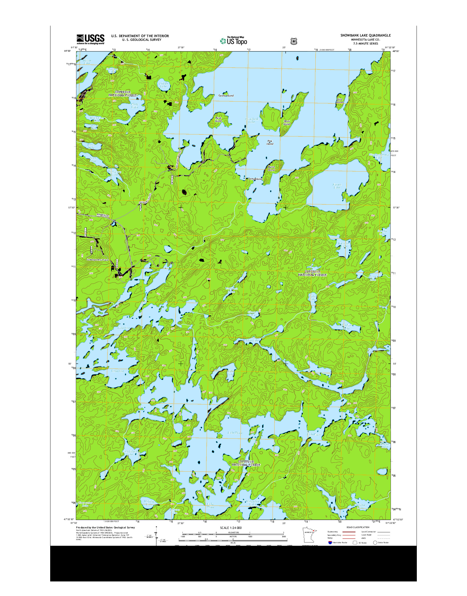 USGS US TOPO 7.5-MINUTE MAP FOR SNOWBANK LAKE, MN 2013