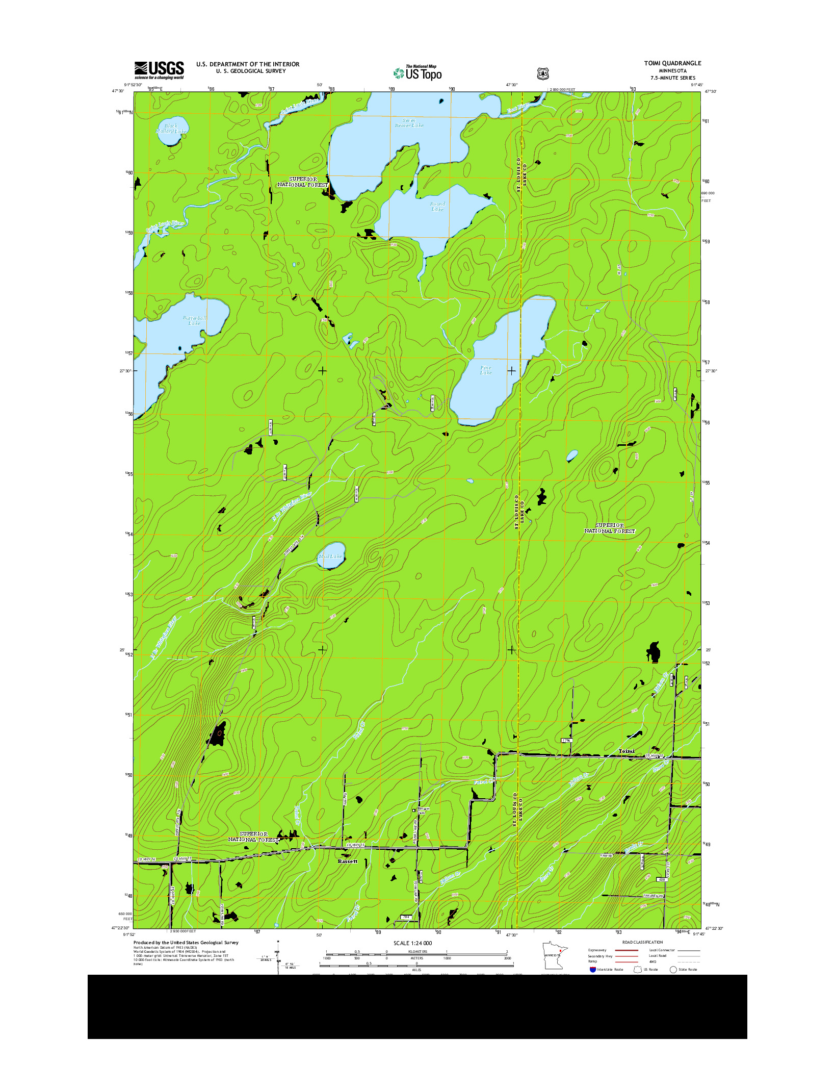 USGS US TOPO 7.5-MINUTE MAP FOR TOIMI, MN 2013