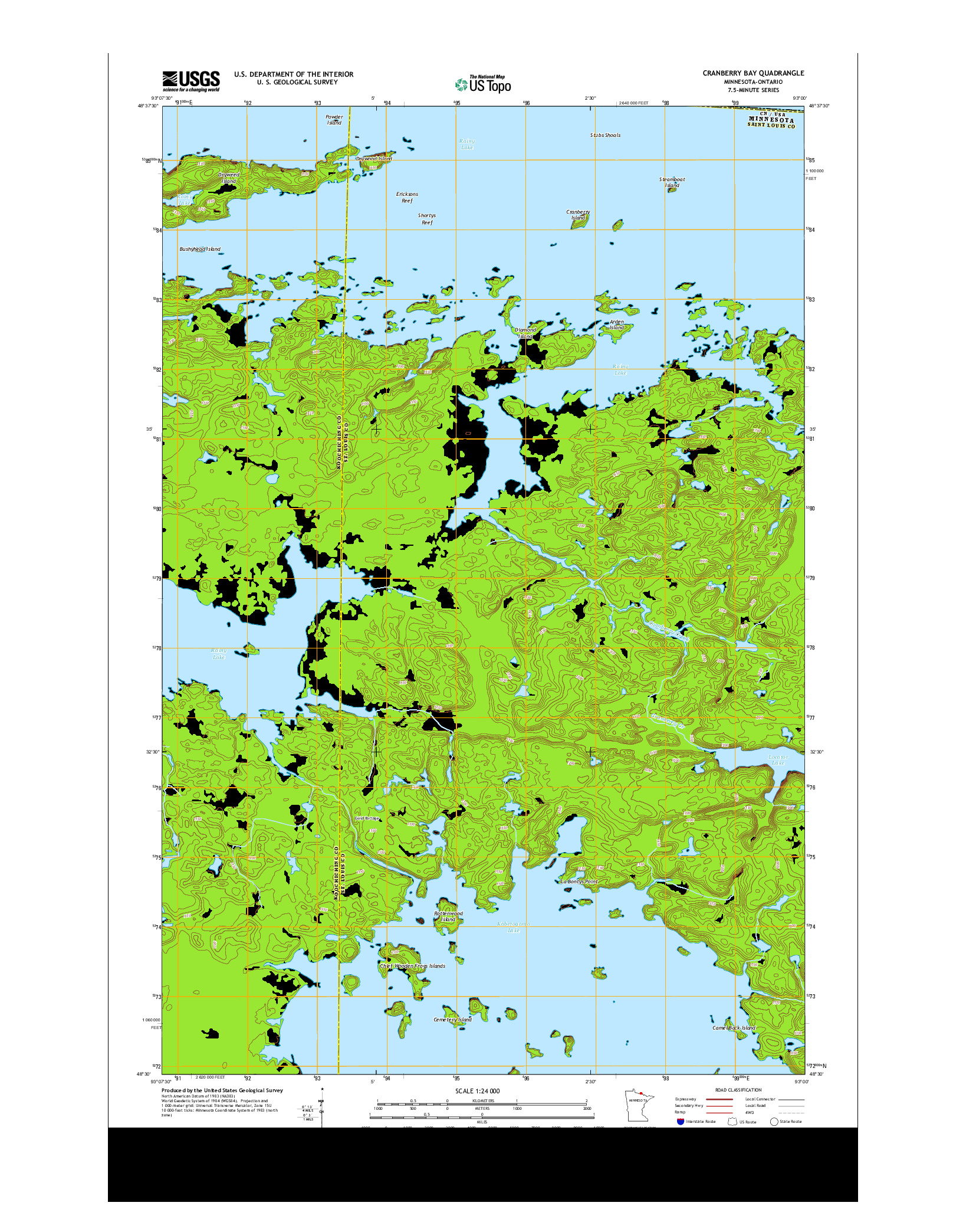 USGS US TOPO 7.5-MINUTE MAP FOR CRANBERRY BAY, MN-ON 2013