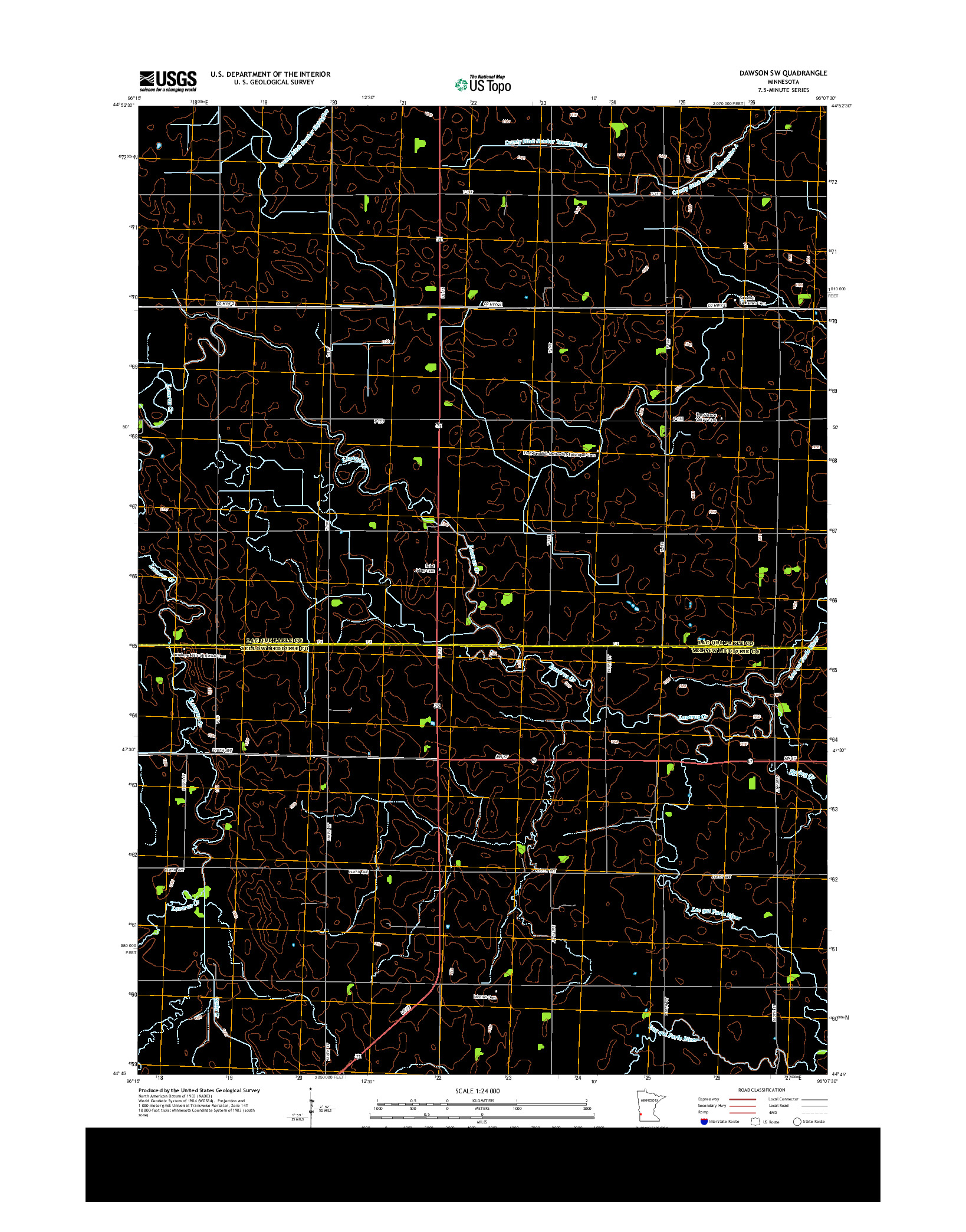 USGS US TOPO 7.5-MINUTE MAP FOR DAWSON SW, MN 2013