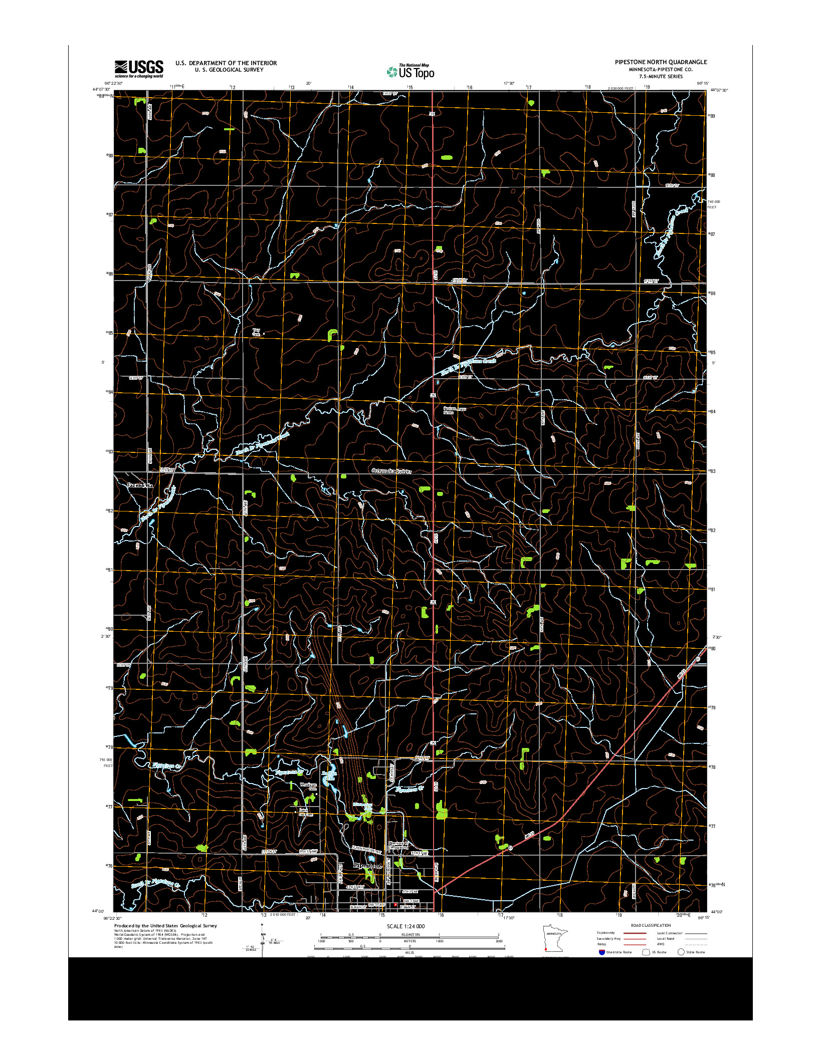 USGS US TOPO 7.5-MINUTE MAP FOR PIPESTONE NORTH, MN 2013