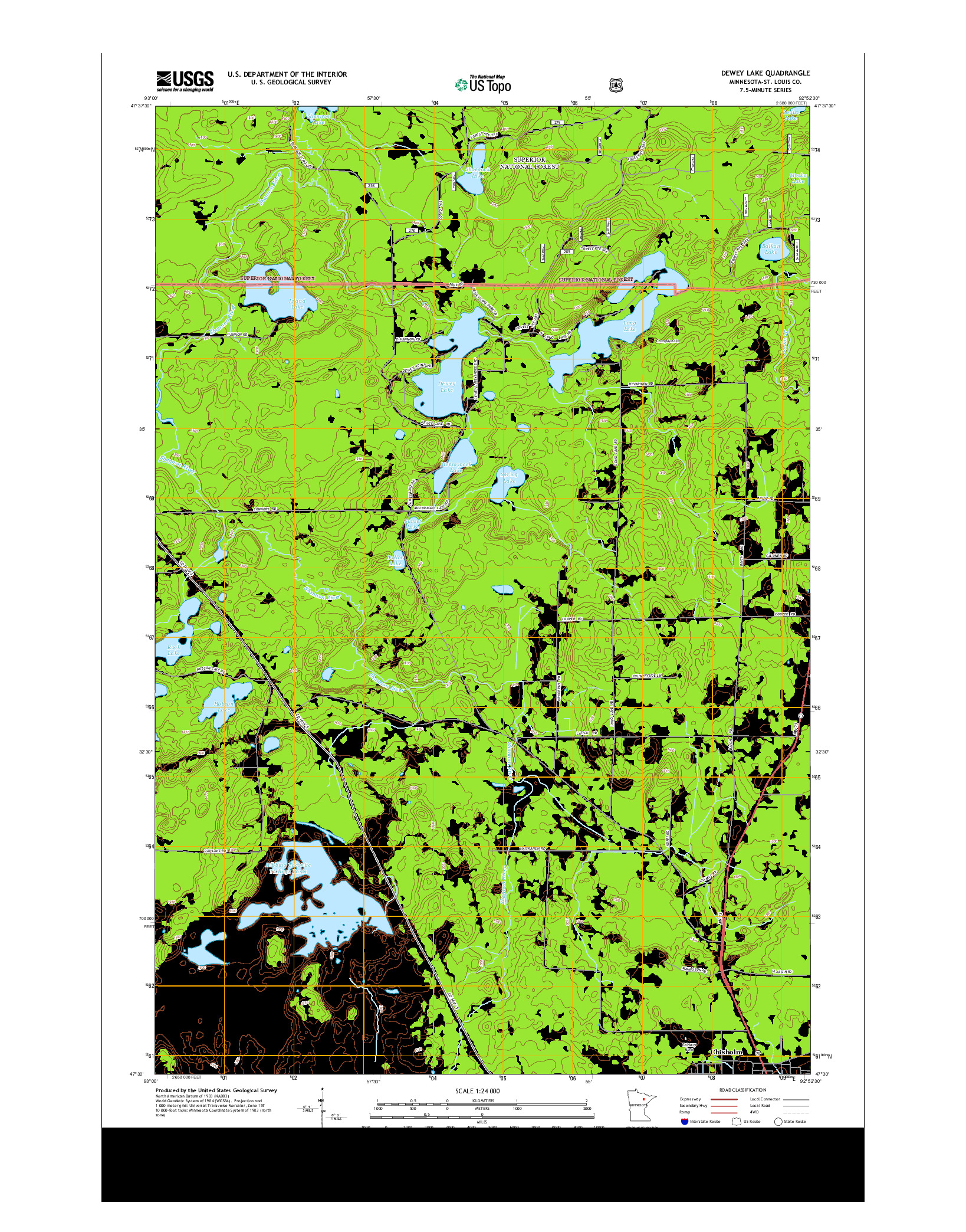 USGS US TOPO 7.5-MINUTE MAP FOR DEWEY LAKE, MN 2013