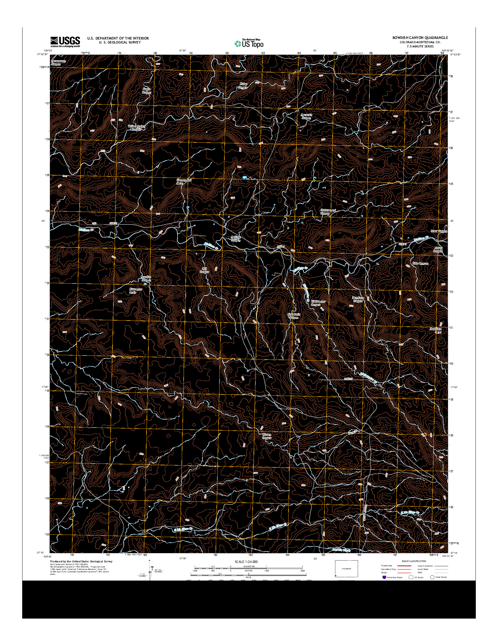 USGS US TOPO 7.5-MINUTE MAP FOR BOWDISH CANYON, CO 2013