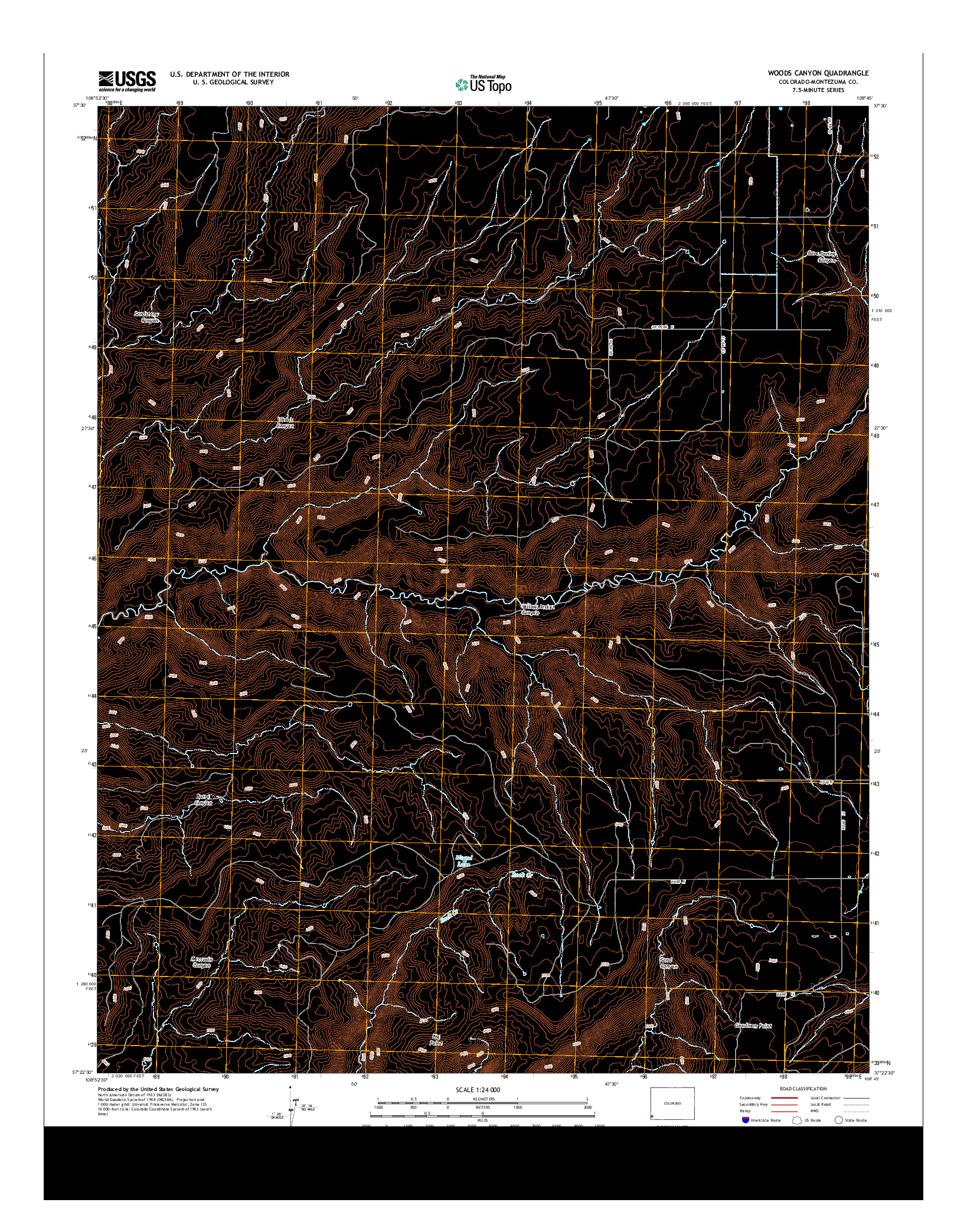 USGS US TOPO 7.5-MINUTE MAP FOR WOODS CANYON, CO 2013