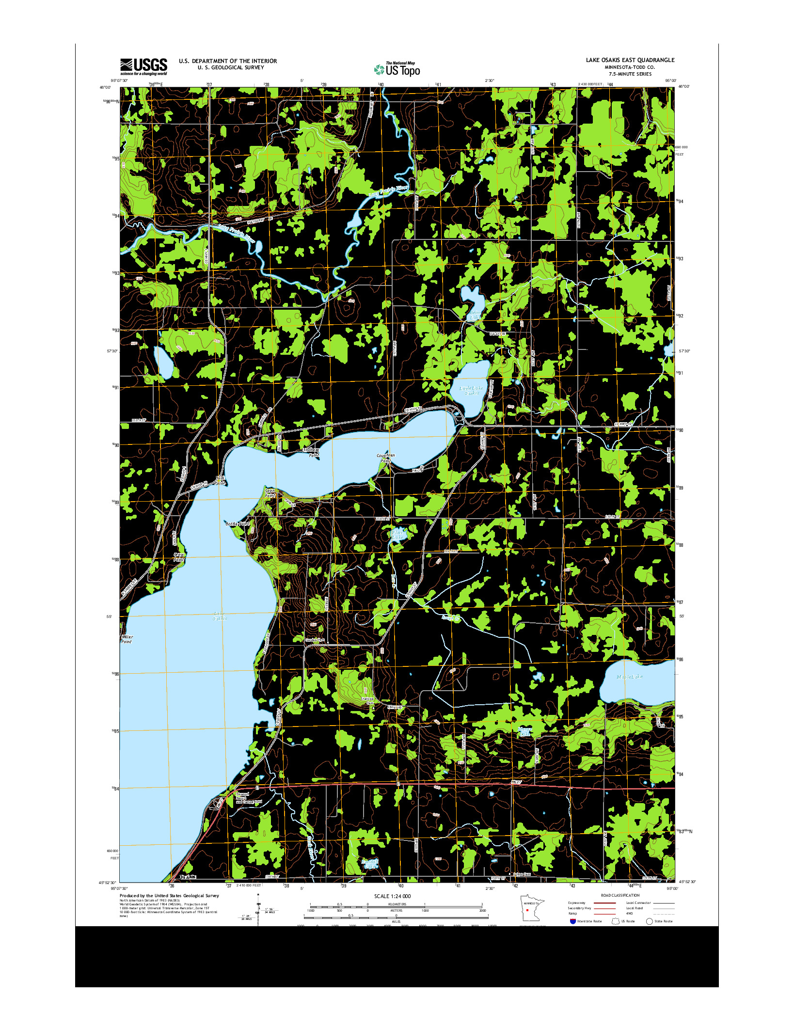 USGS US TOPO 7.5-MINUTE MAP FOR LAKE OSAKIS EAST, MN 2013