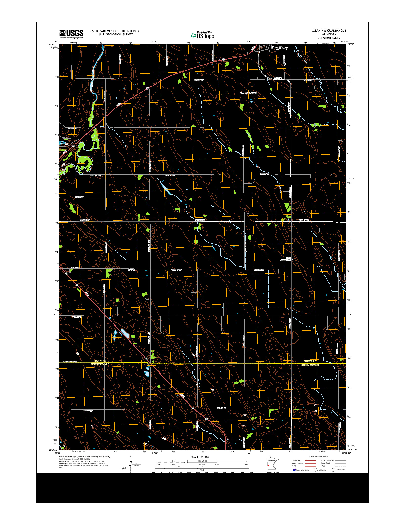 USGS US TOPO 7.5-MINUTE MAP FOR MILAN NW, MN 2013