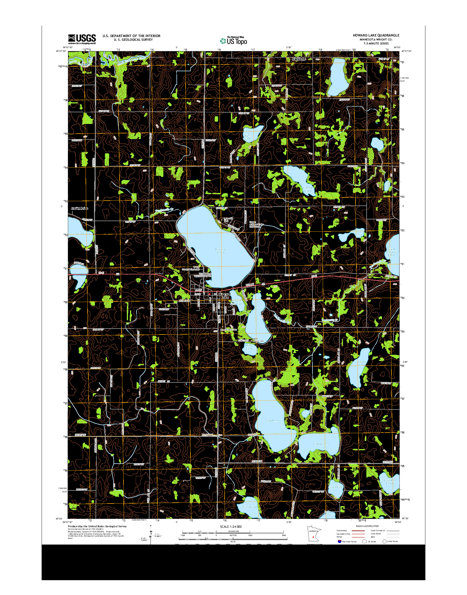 USGS US TOPO 7.5-MINUTE MAP FOR HOWARD LAKE, MN 2013