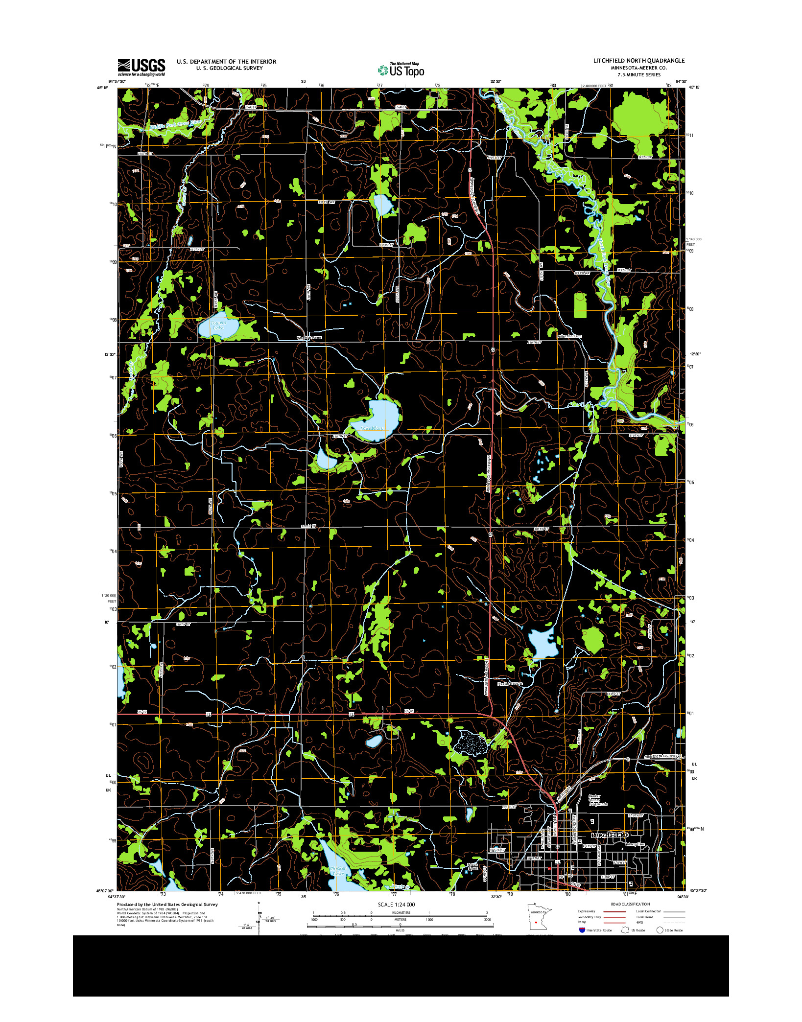 USGS US TOPO 7.5-MINUTE MAP FOR LITCHFIELD NORTH, MN 2013