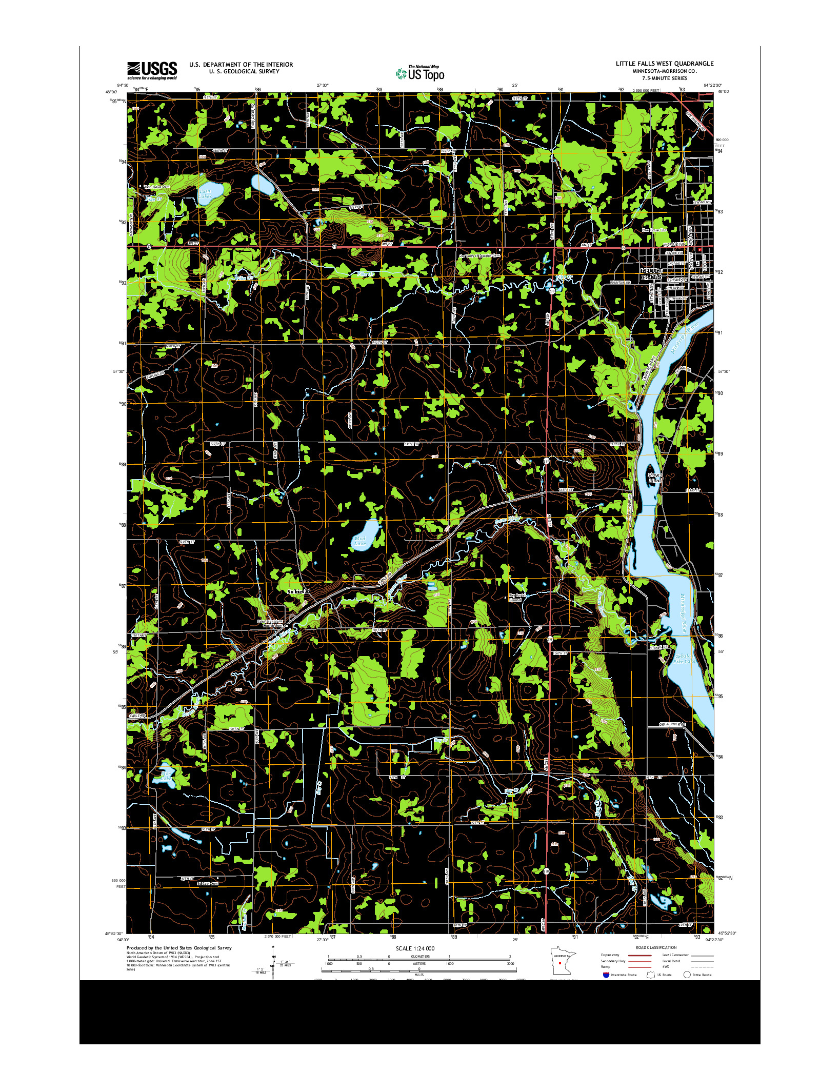 USGS US TOPO 7.5-MINUTE MAP FOR LITTLE FALLS WEST, MN 2013