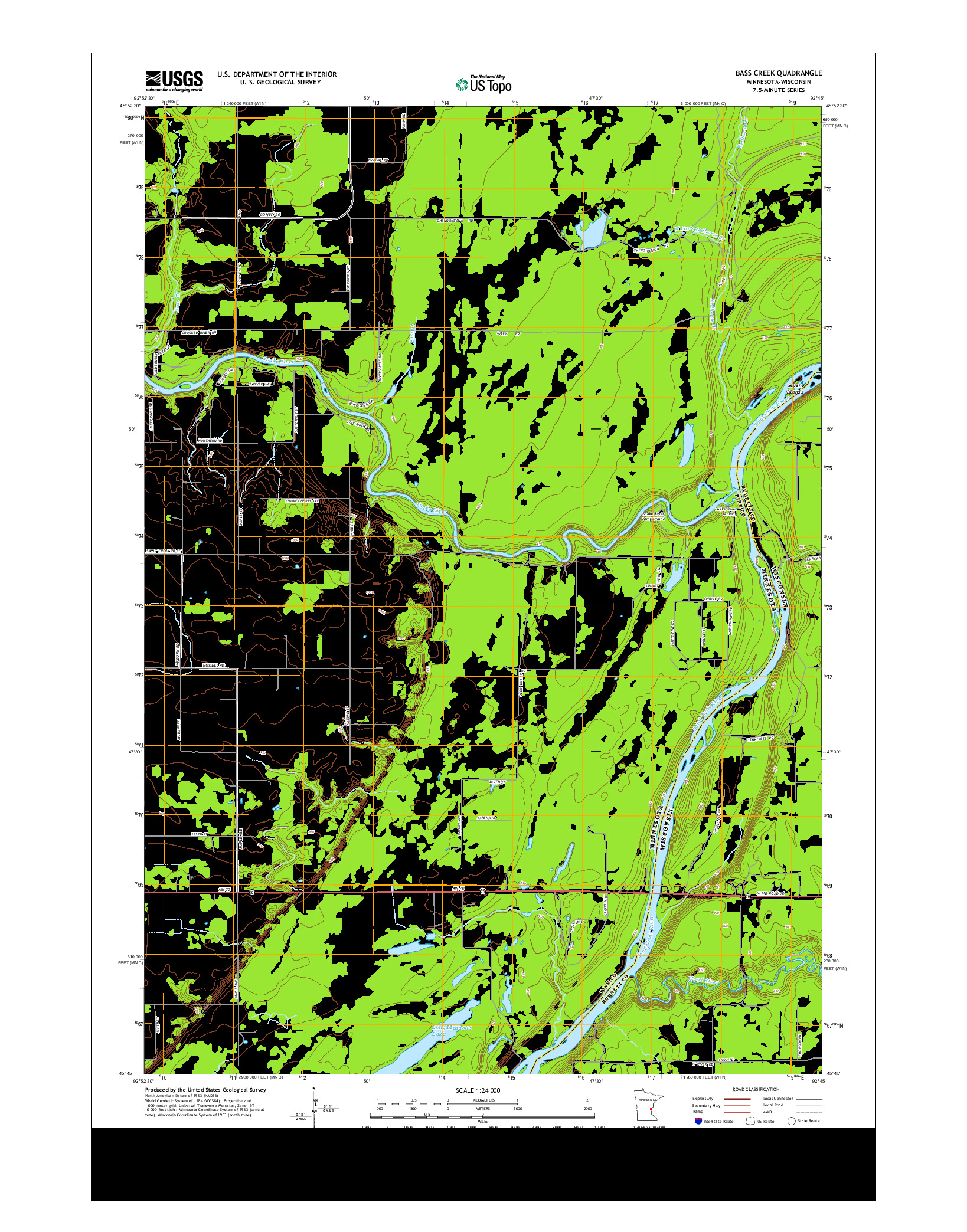 USGS US TOPO 7.5-MINUTE MAP FOR BASS CREEK, MN-WI 2013